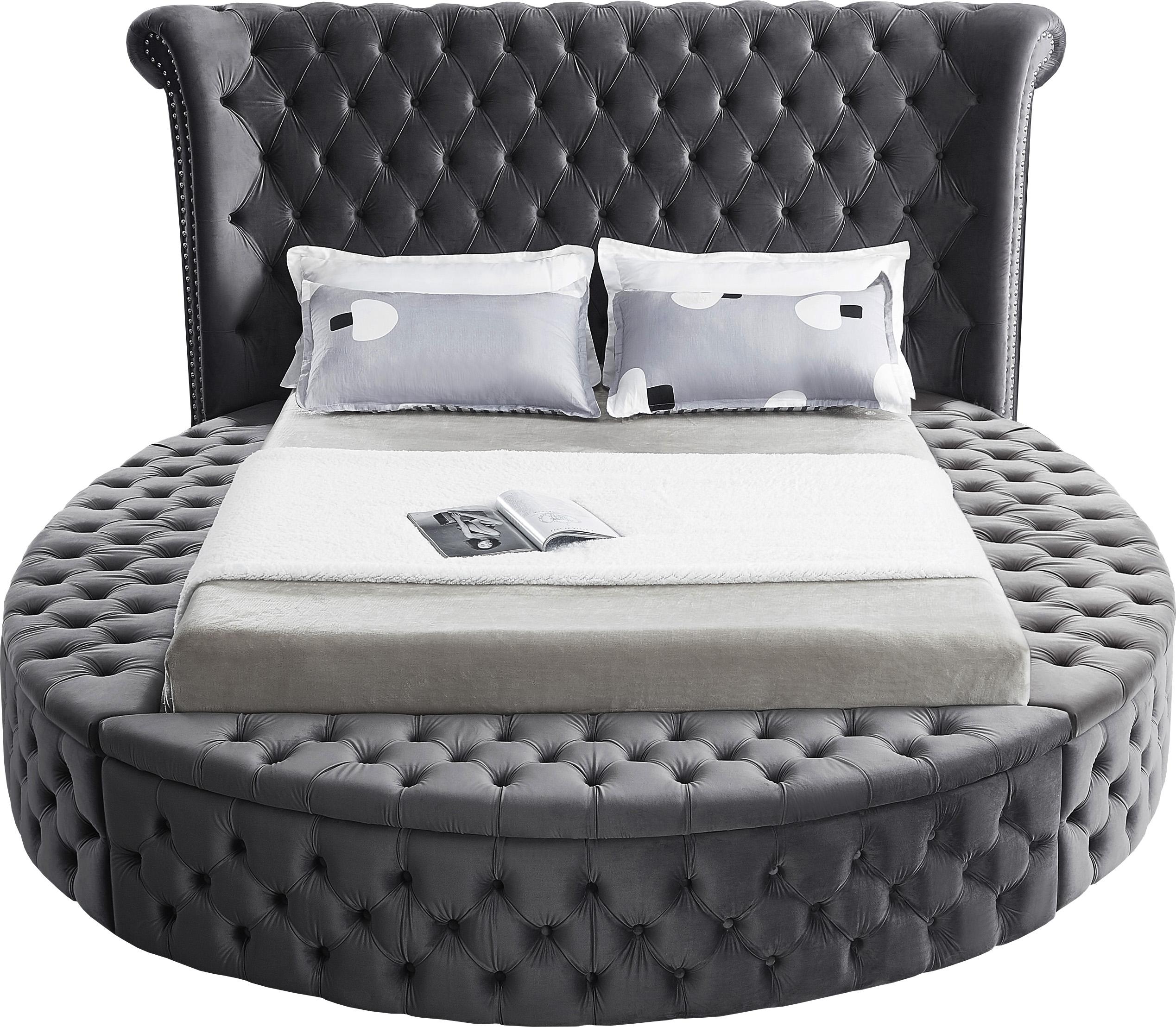 Luxus Grey Velvet Queen Bed (3 Boxes) - Luxury Home Furniture (MI)