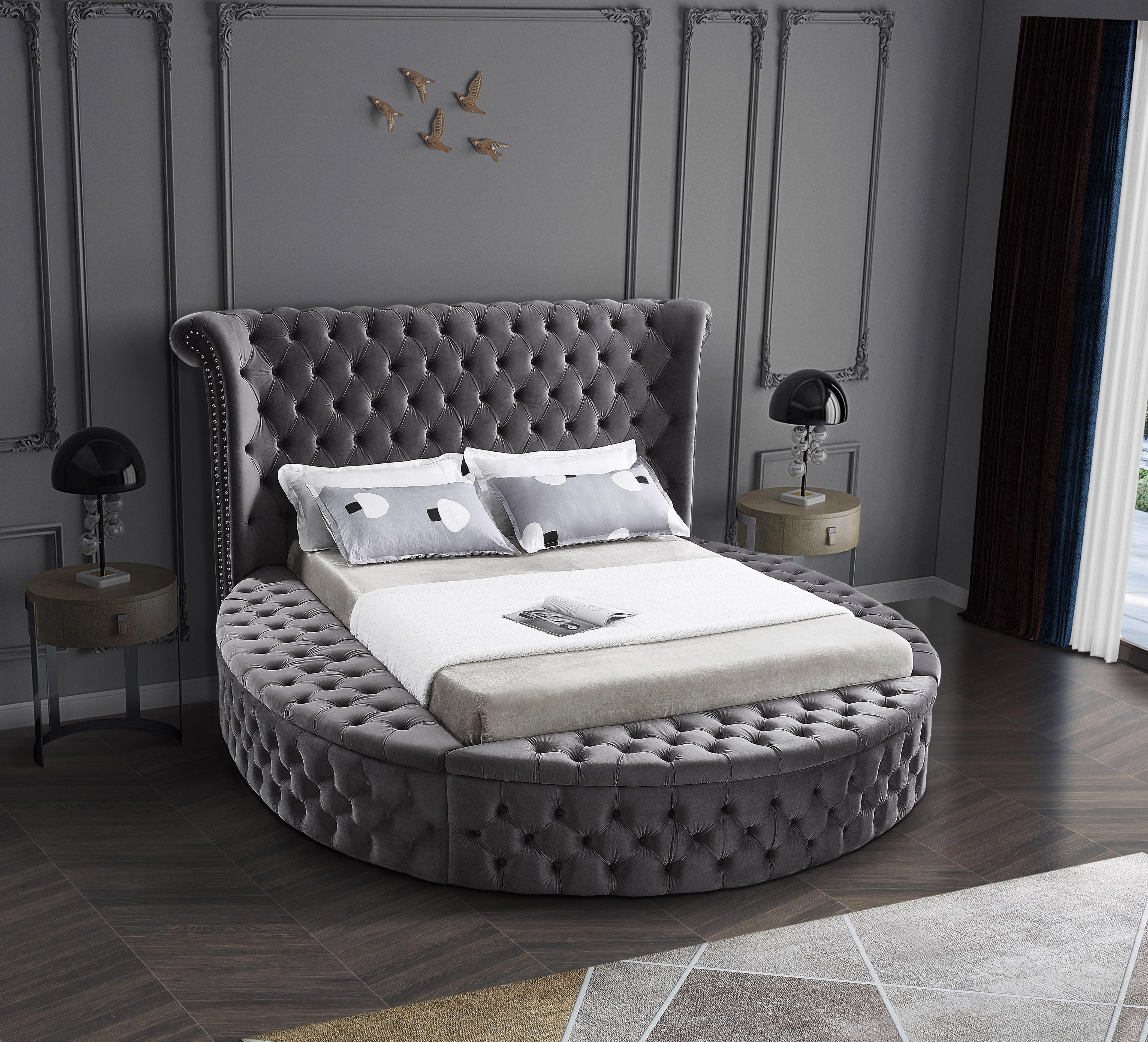 Luxus Grey Velvet Queen Bed (3 Boxes) - Luxury Home Furniture (MI)