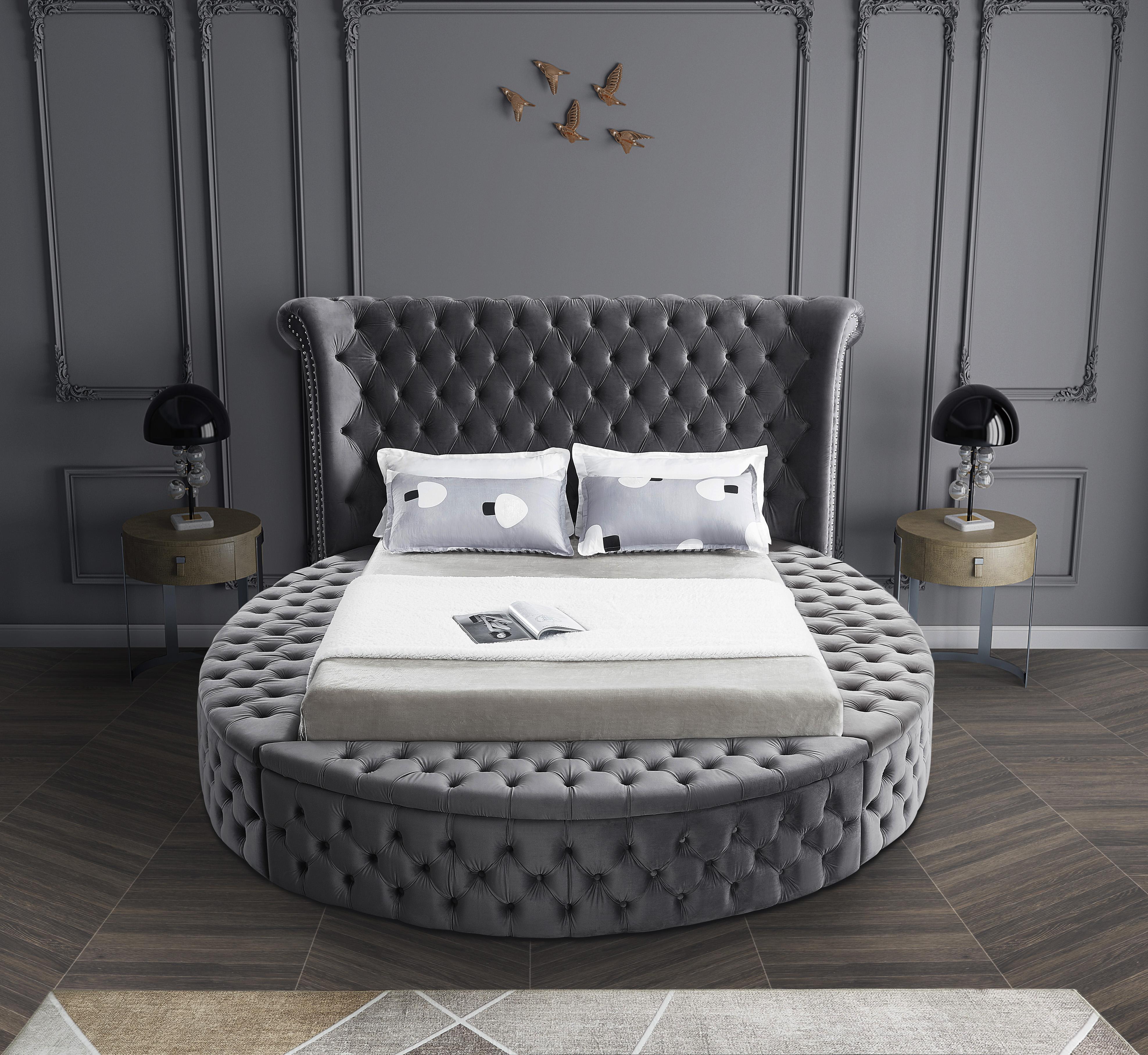 Luxus Grey Velvet Queen Bed (3 Boxes) - Luxury Home Furniture (MI)