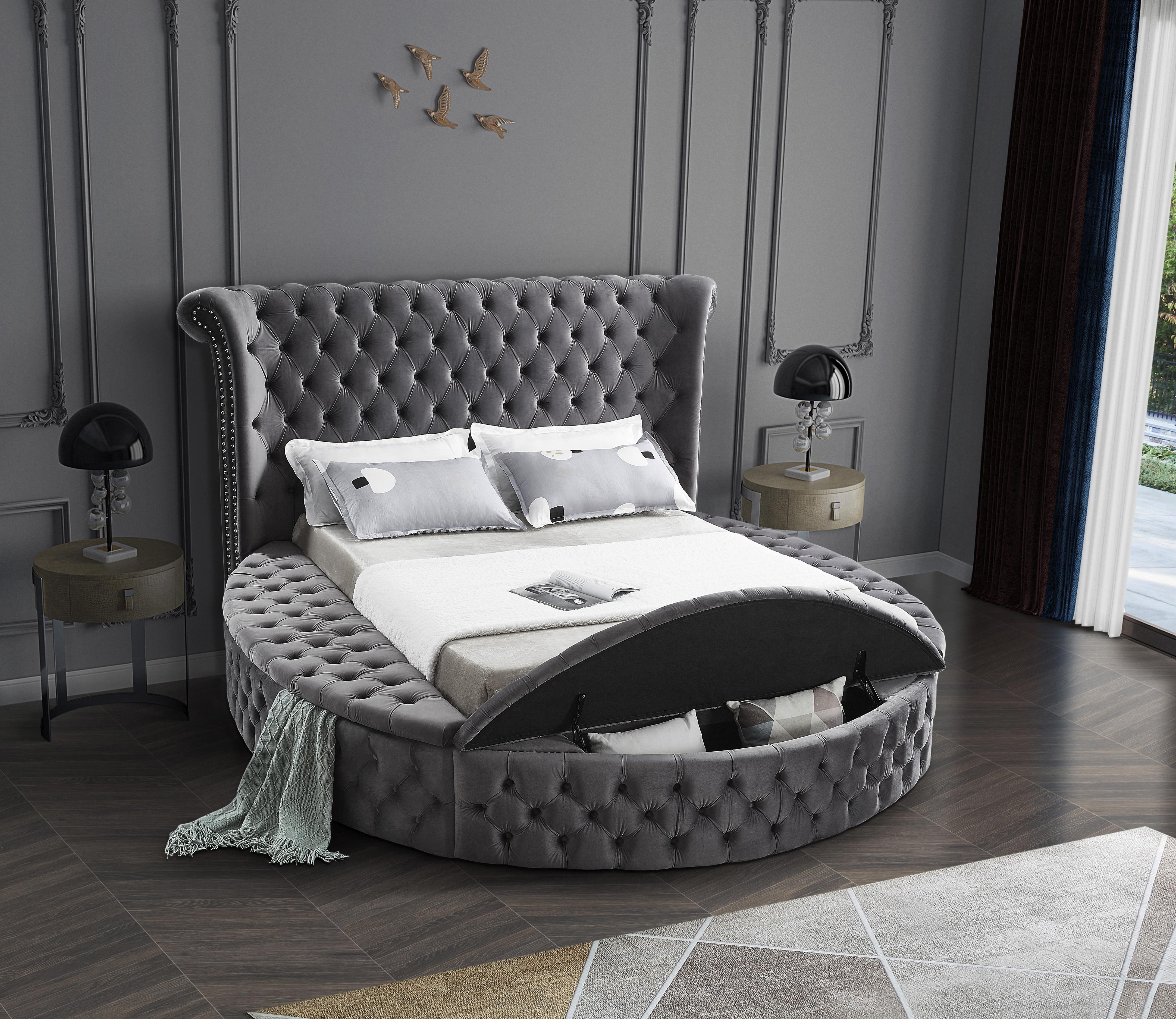 Luxus Grey Velvet Queen Bed (3 Boxes) - Luxury Home Furniture (MI)