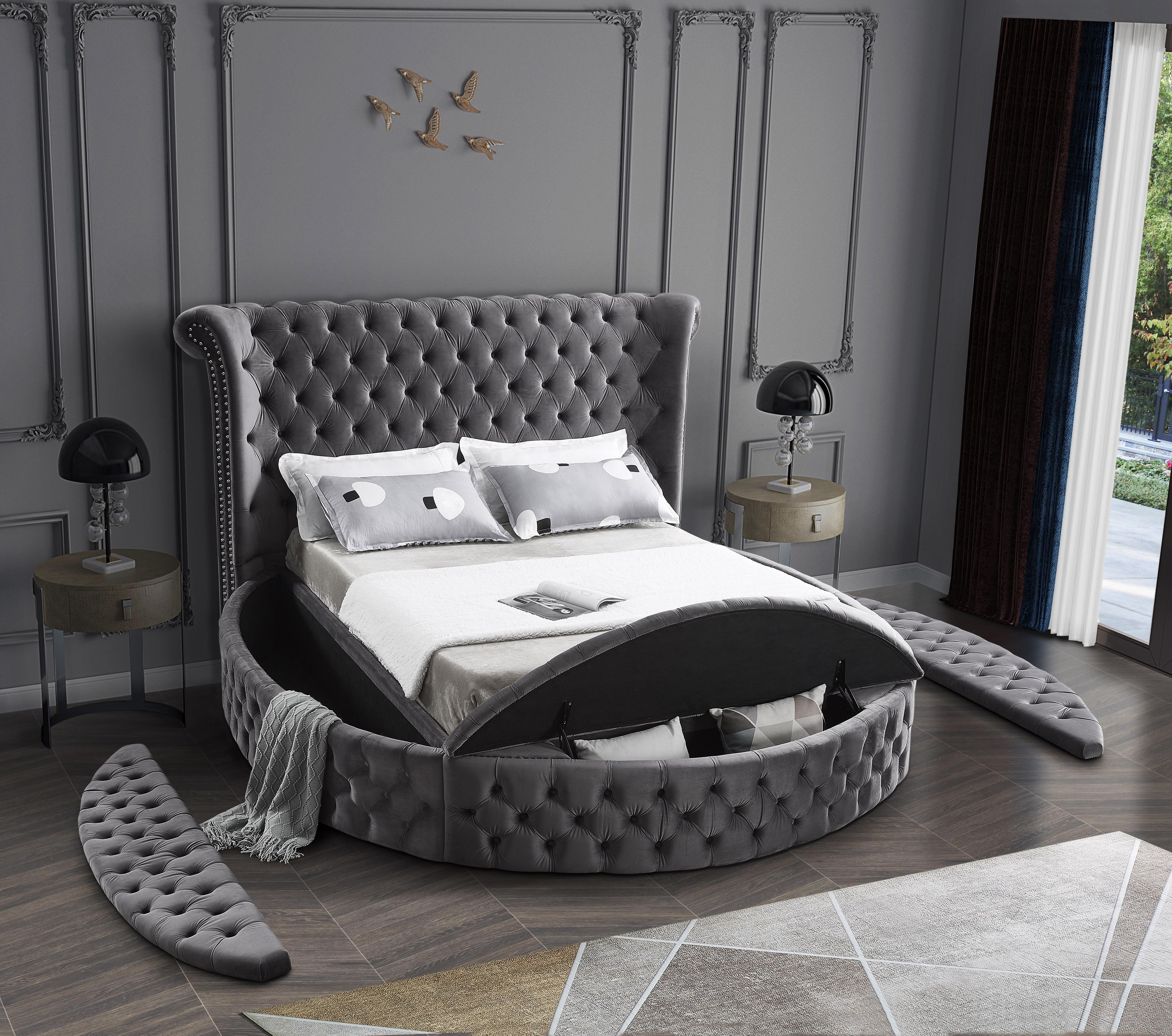 Luxus Grey Velvet Queen Bed (3 Boxes) - Luxury Home Furniture (MI)
