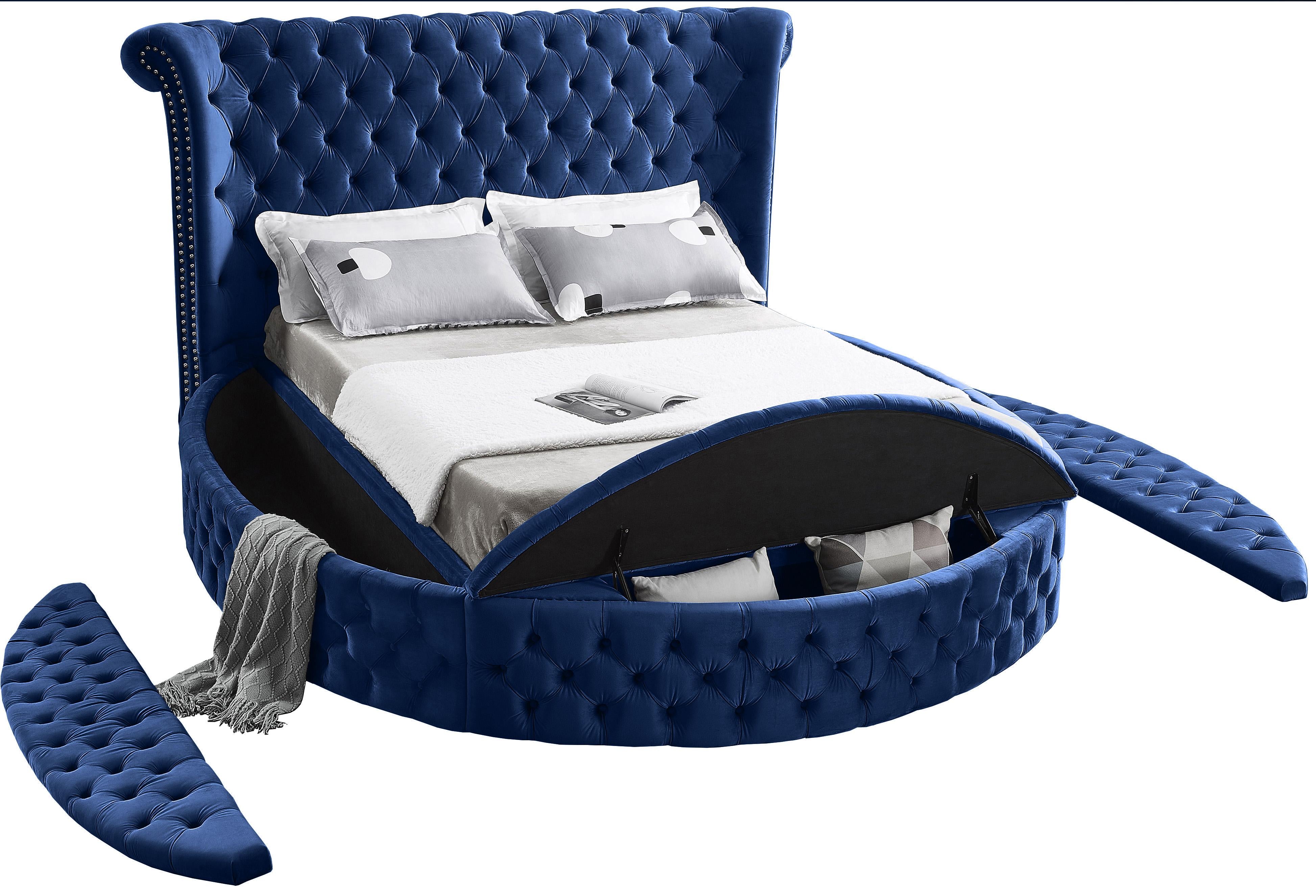 Luxus Navy Velvet Queen Bed (3 Boxes) - Luxury Home Furniture (MI)