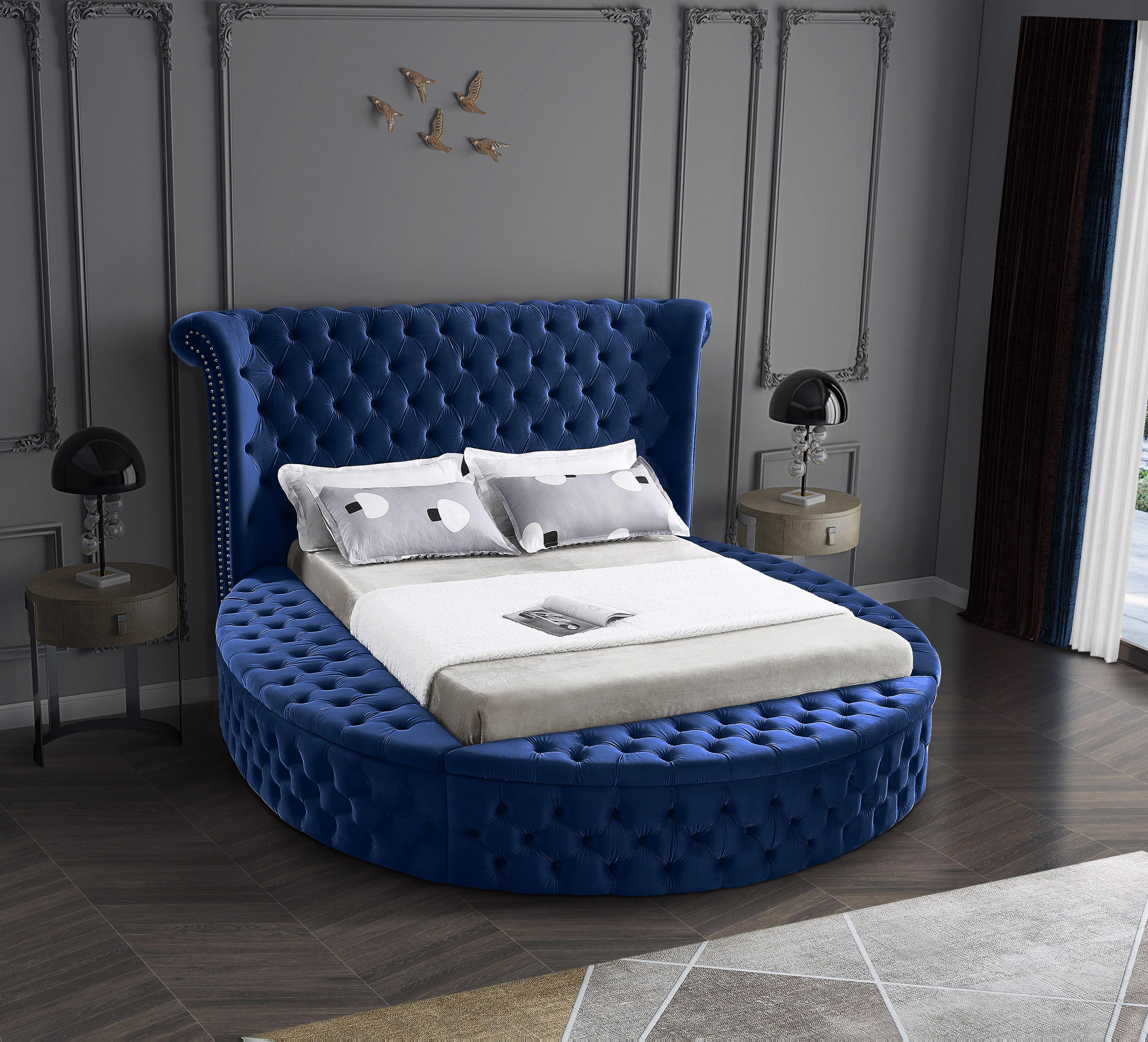 Luxus Navy Velvet Queen Bed (3 Boxes) - Luxury Home Furniture (MI)