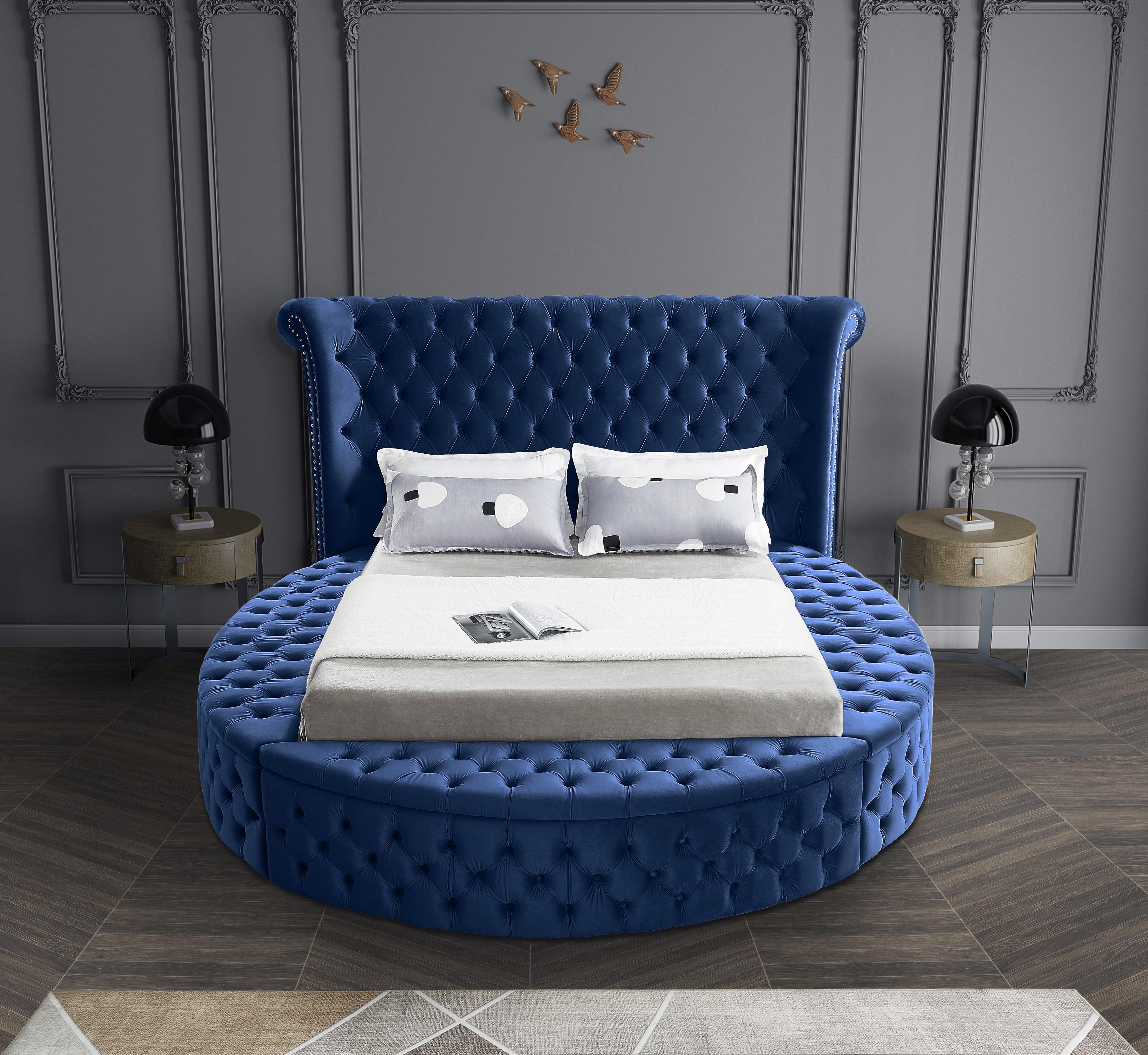 Luxus Navy Velvet Queen Bed (3 Boxes) - Luxury Home Furniture (MI)