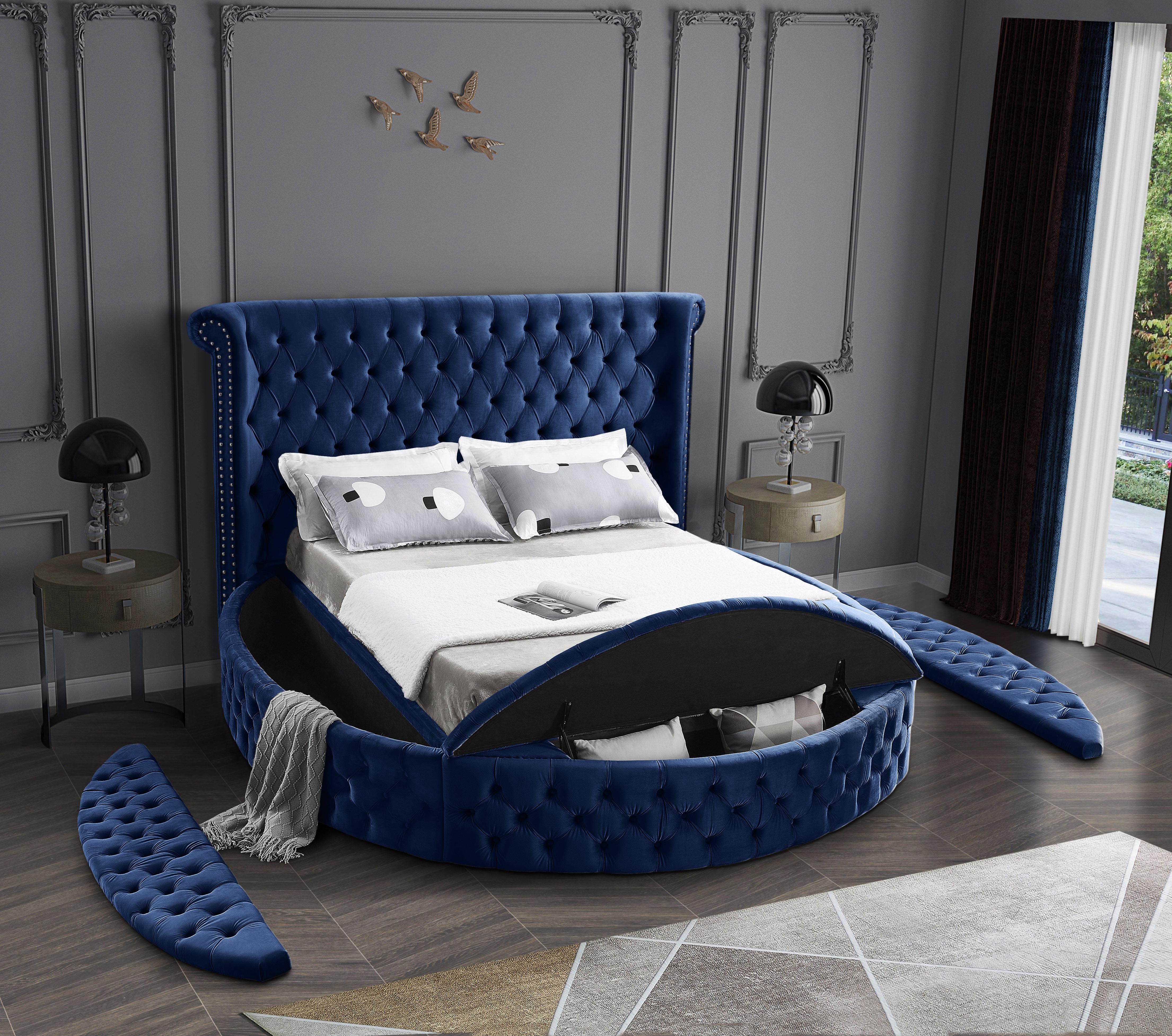 Luxus Navy Velvet Queen Bed (3 Boxes) - Luxury Home Furniture (MI)