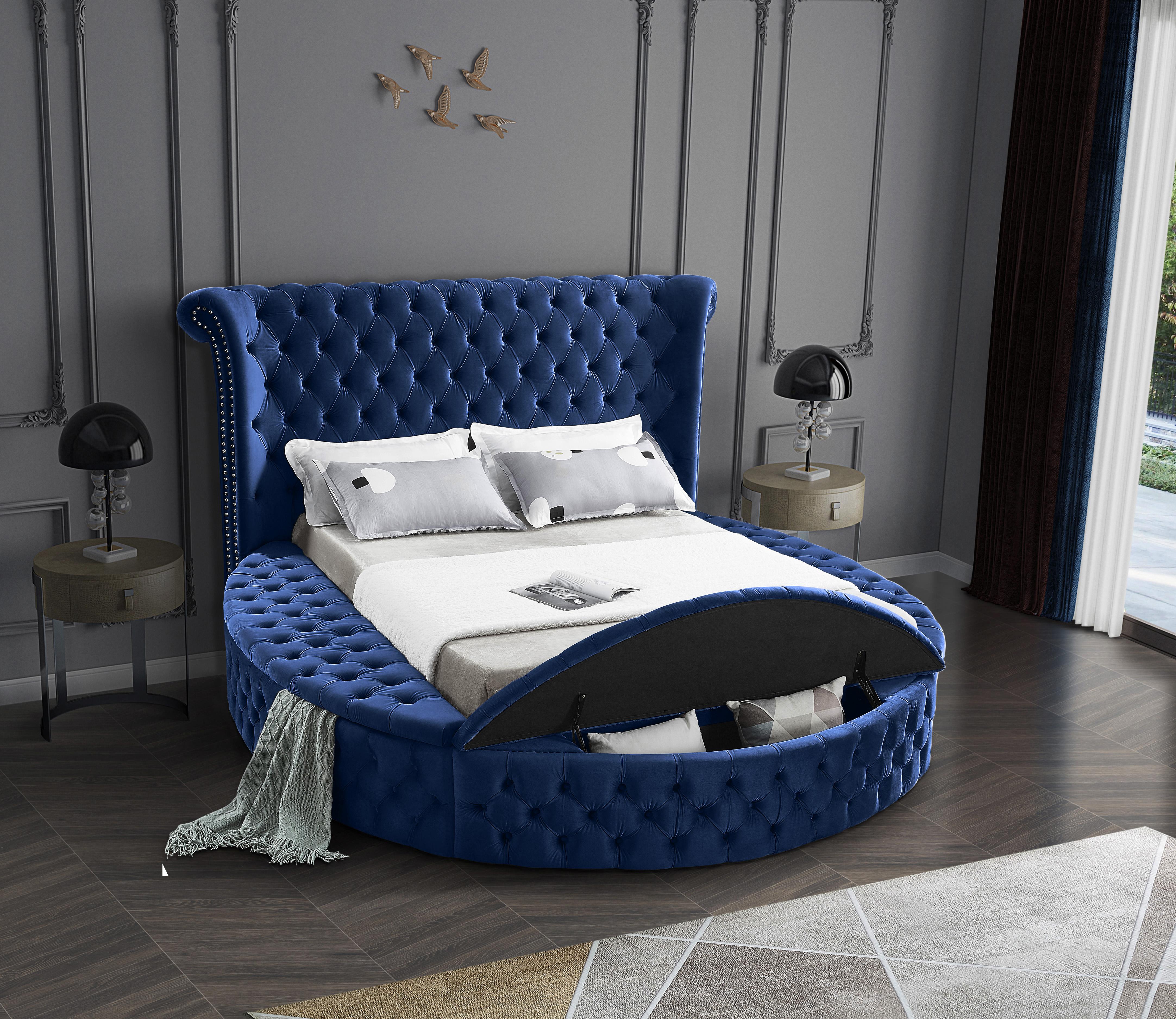 Luxus Navy Velvet Queen Bed (3 Boxes) - Luxury Home Furniture (MI)