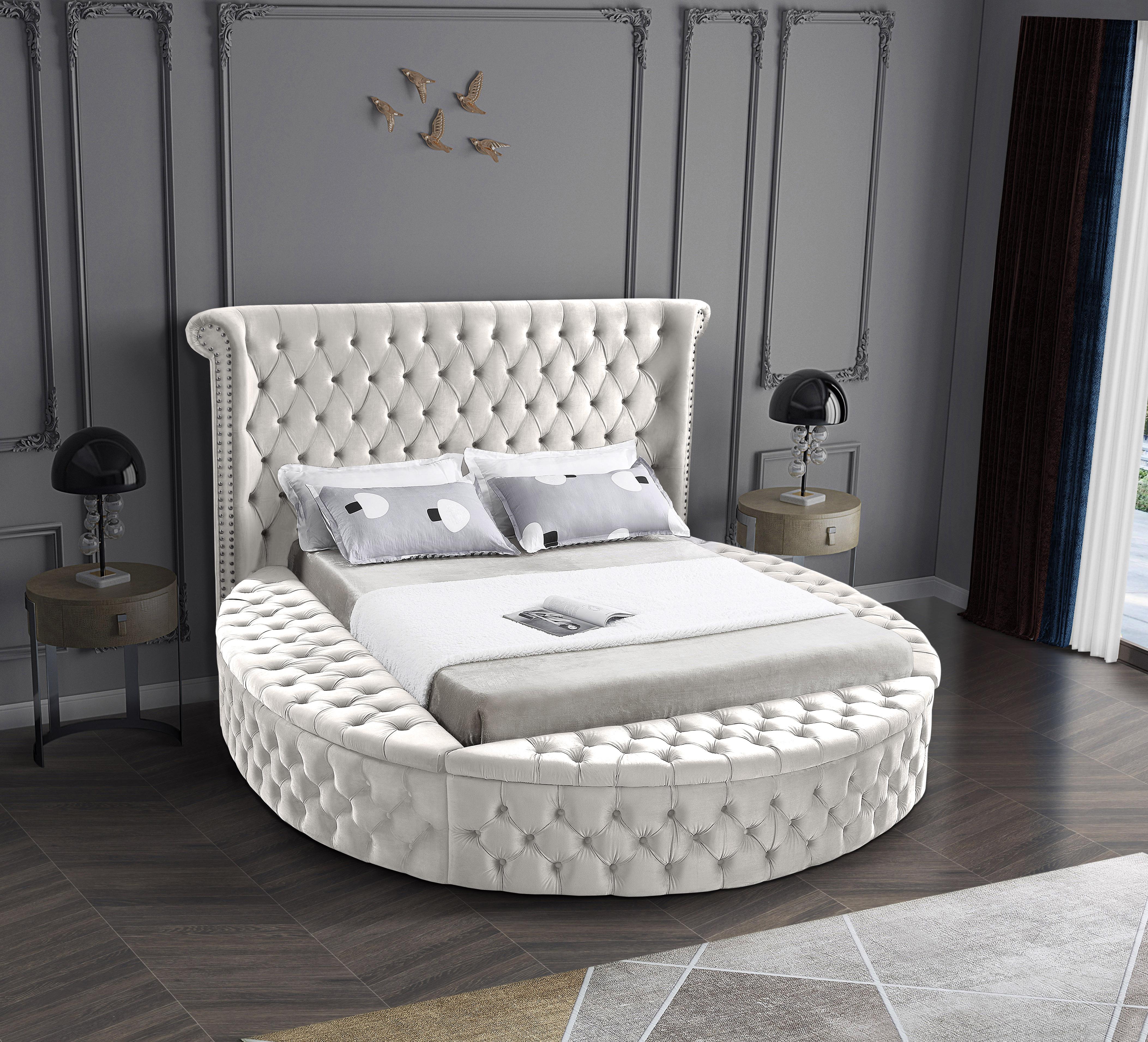 Luxus Cream Velvet Queen Bed (3 Boxes) - Luxury Home Furniture (MI)