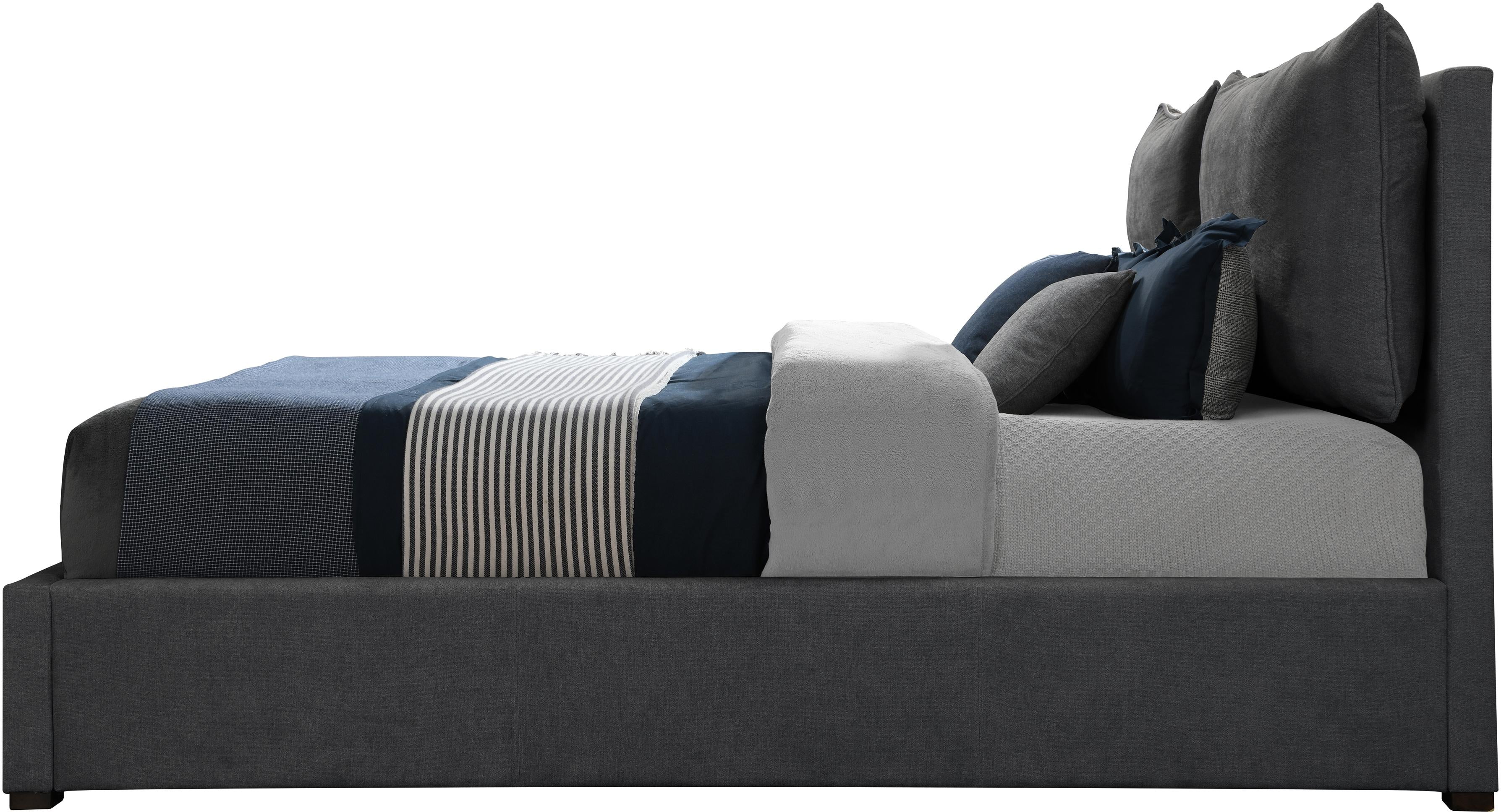 Misha Pepper Black Polyester Fabric Queen Bed (3 Boxes) - Luxury Home Furniture (MI)