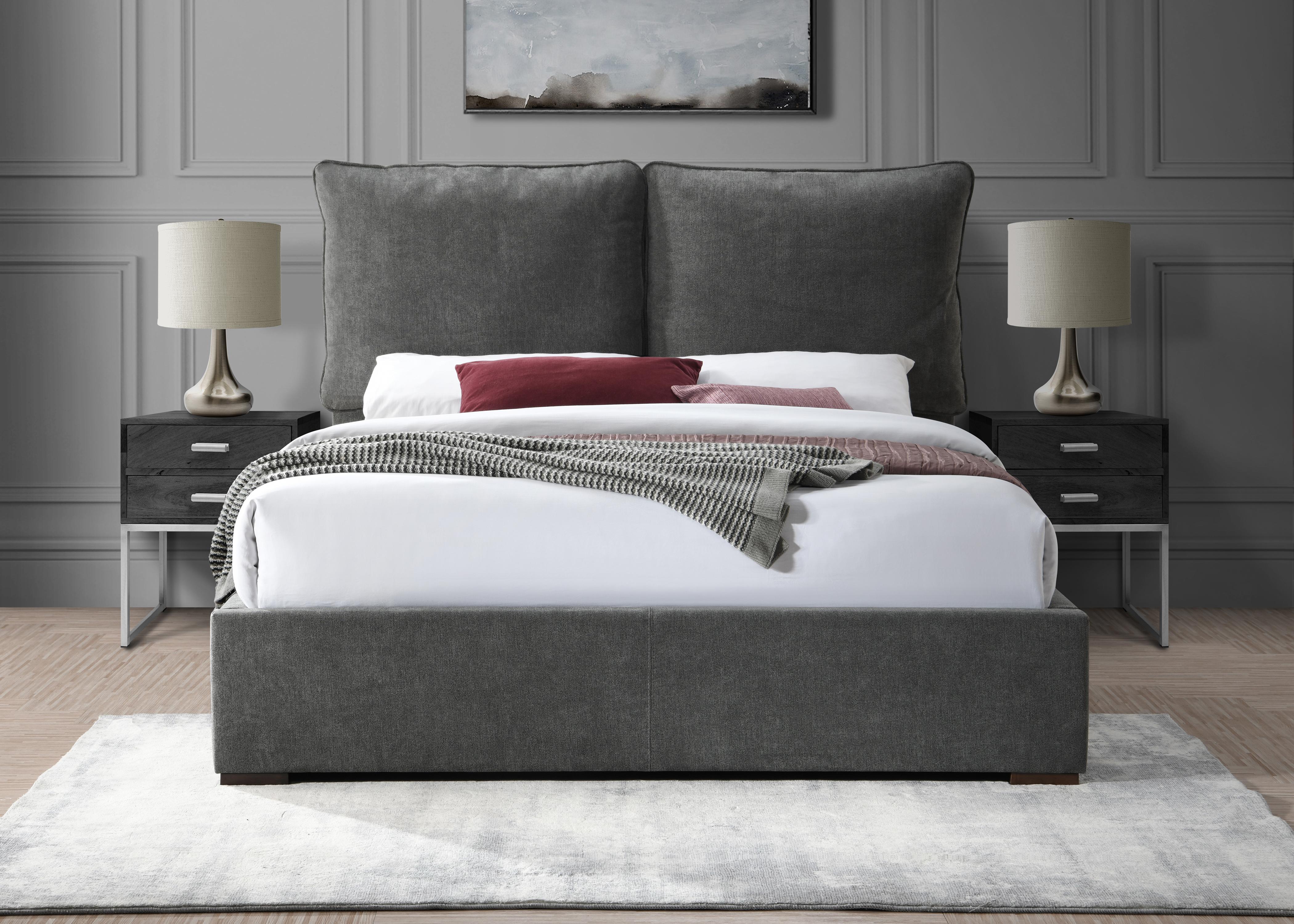 Misha Pepper Black Polyester Fabric Queen Bed (3 Boxes) - Luxury Home Furniture (MI)