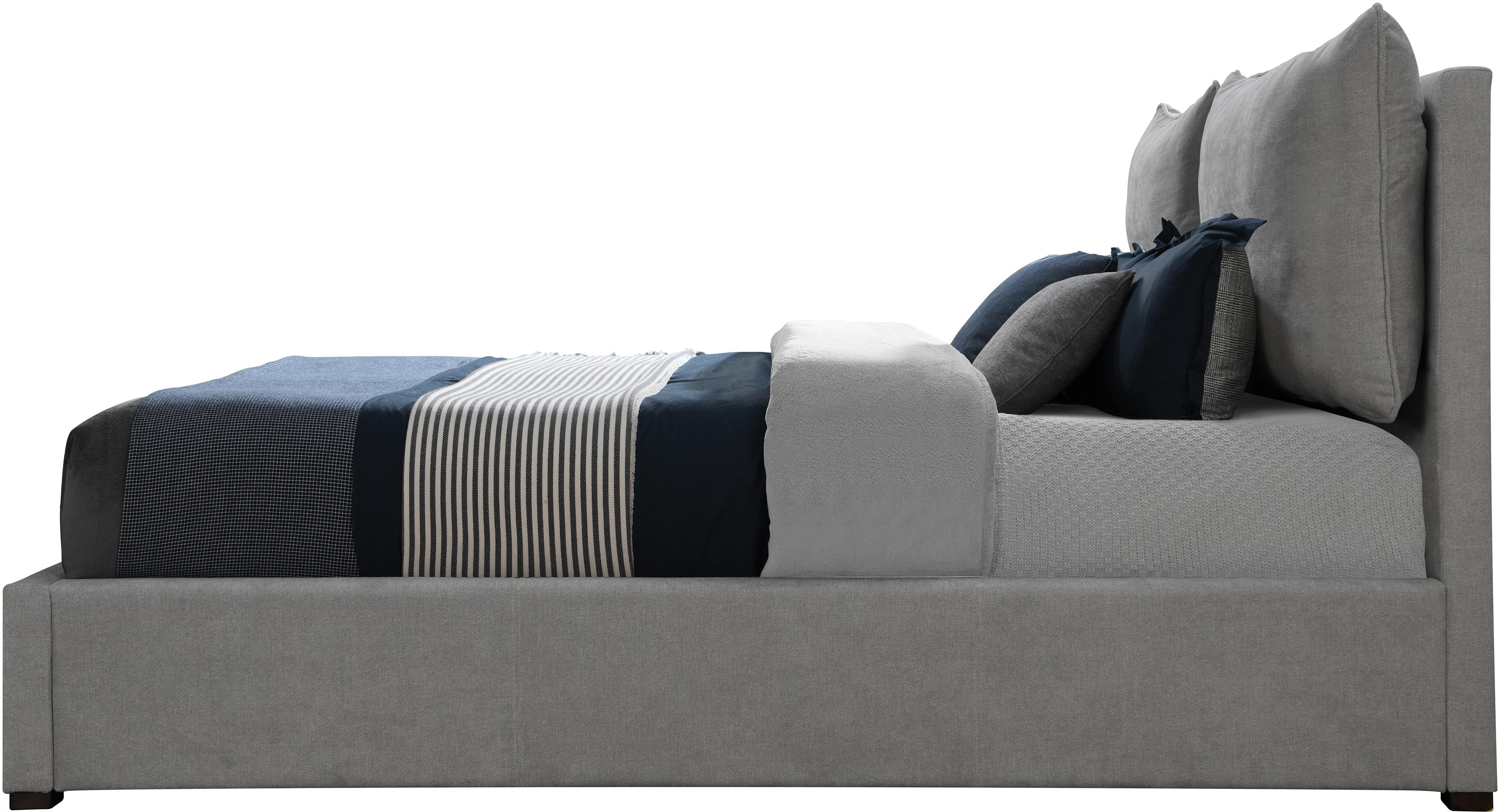 Misha Light Grey Polyester Fabric Queen Bed (3 Boxes) - Luxury Home Furniture (MI)