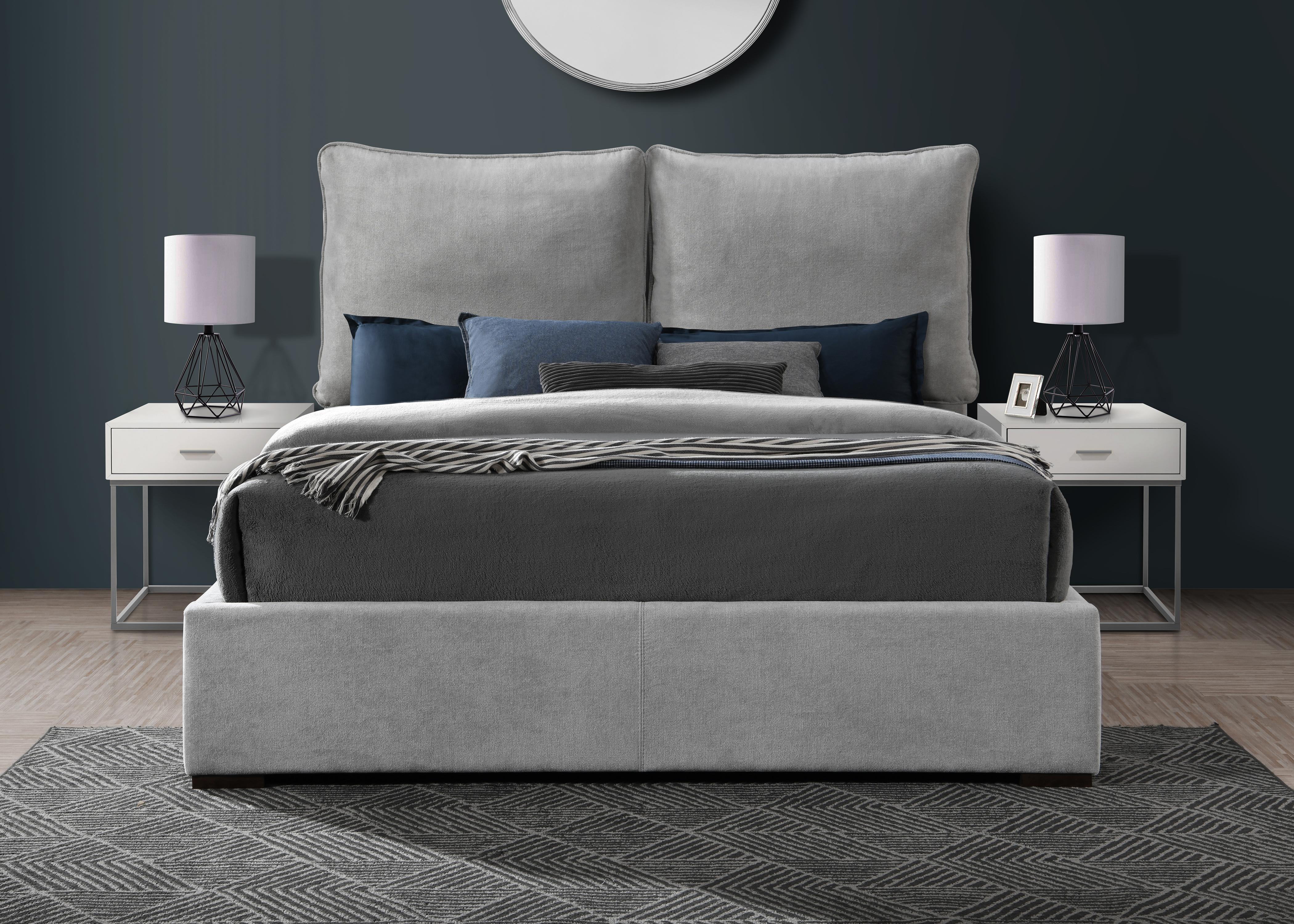 Misha Light Grey Polyester Fabric Queen Bed (3 Boxes) - Luxury Home Furniture (MI)