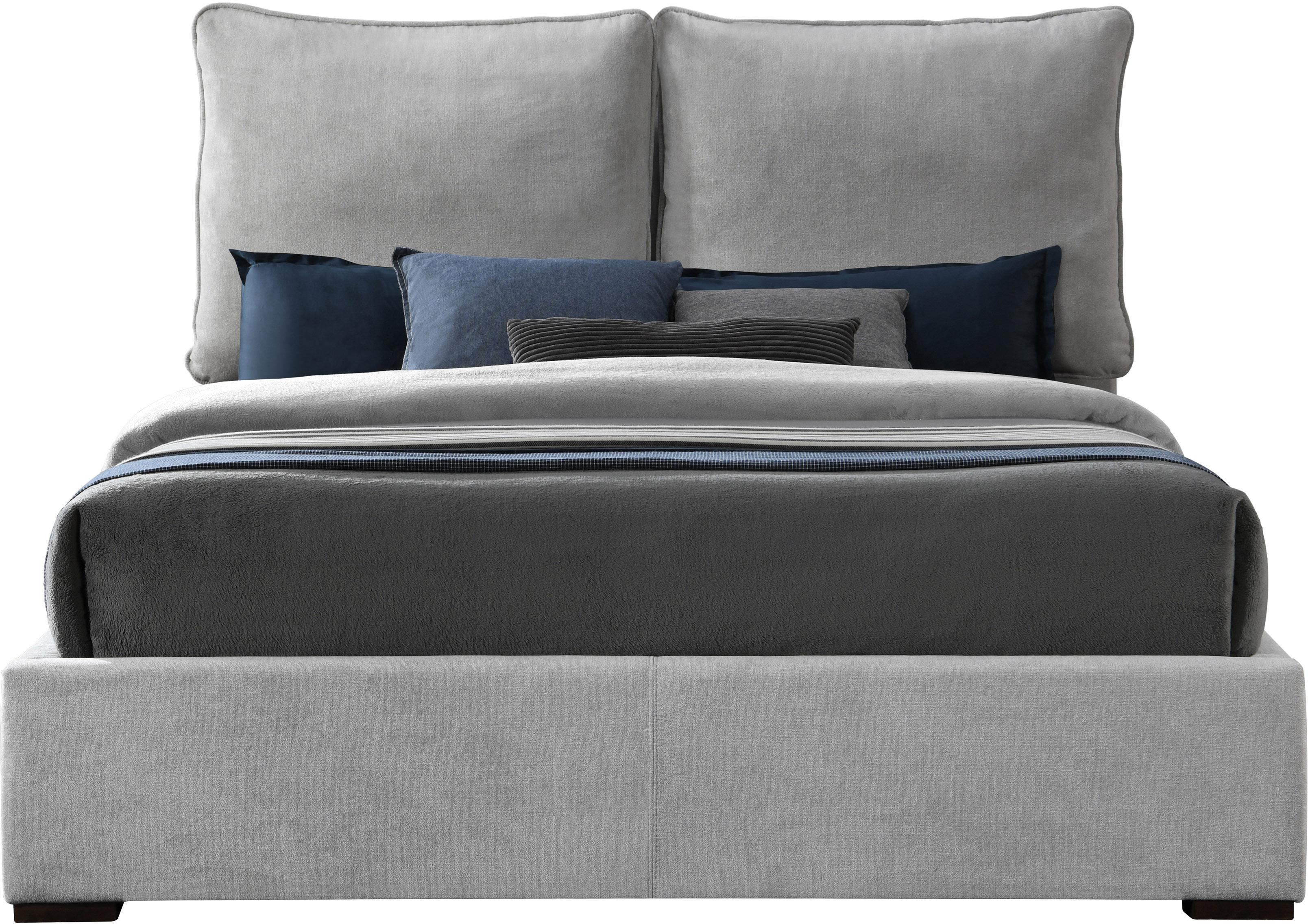 Misha Light Grey Polyester Fabric Queen Bed (3 Boxes) - Luxury Home Furniture (MI)
