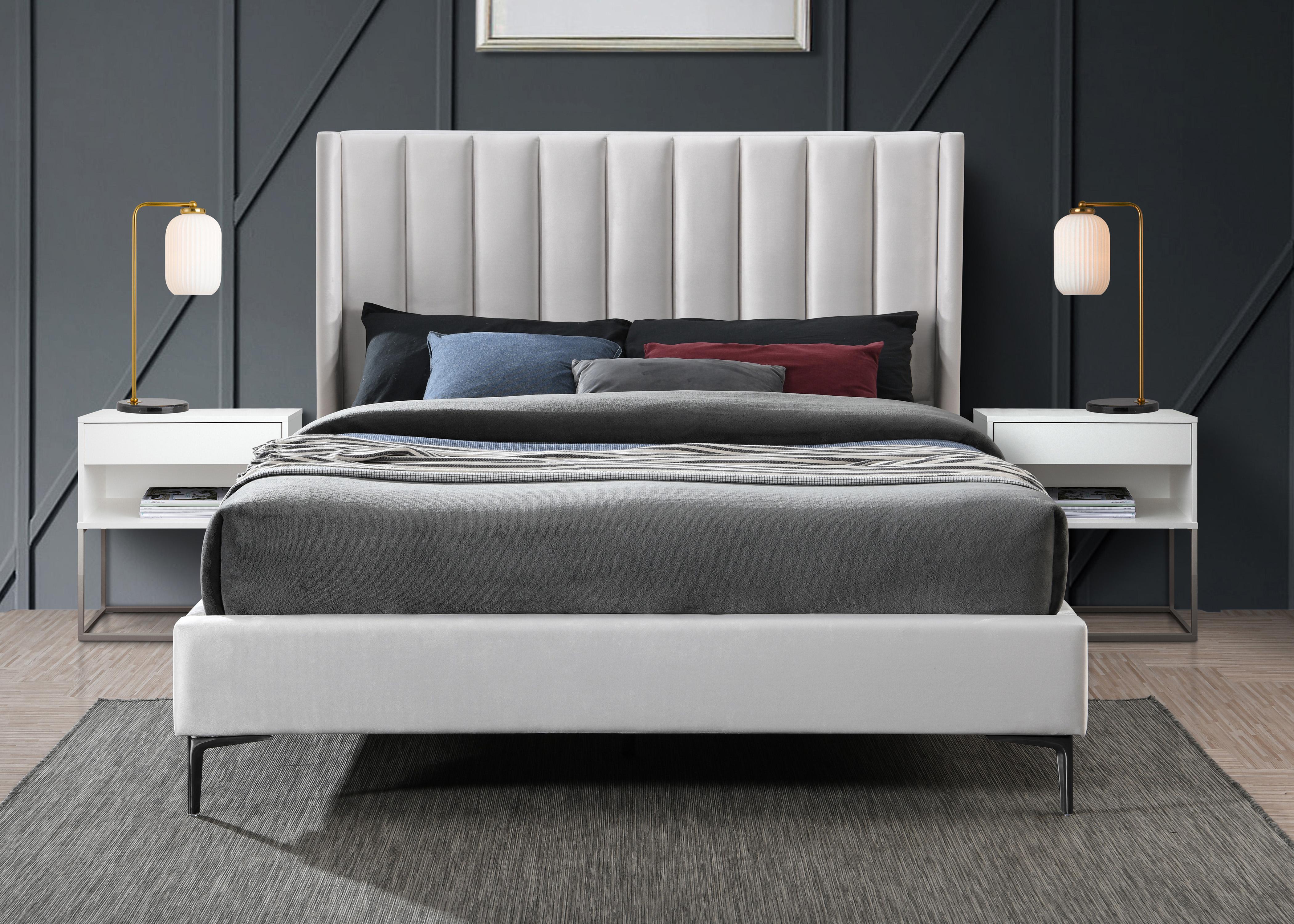 Nadia Cream Velvet Queen Bed - Luxury Home Furniture (MI)