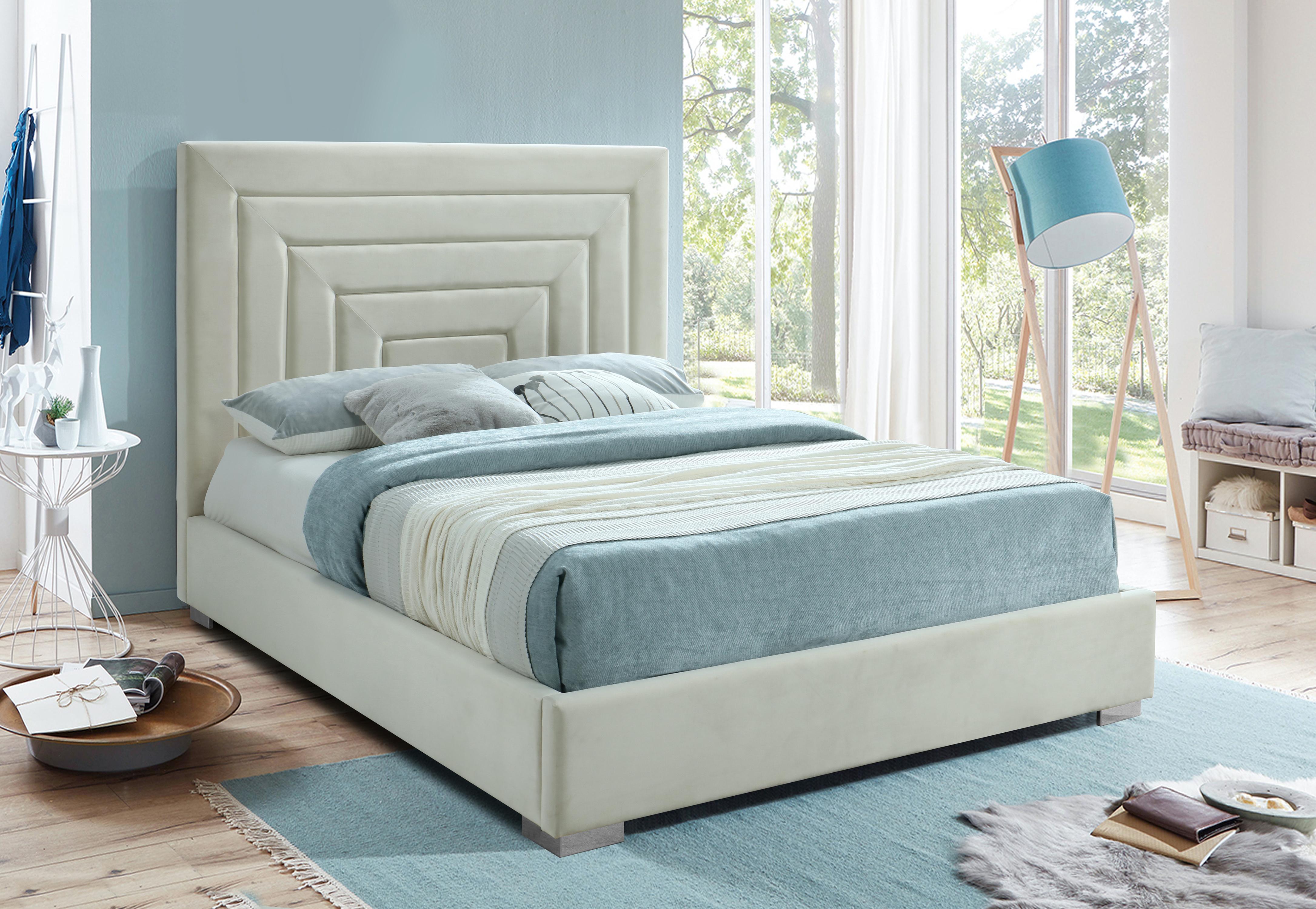 Nora Cream Velvet Queen Bed - Luxury Home Furniture (MI)