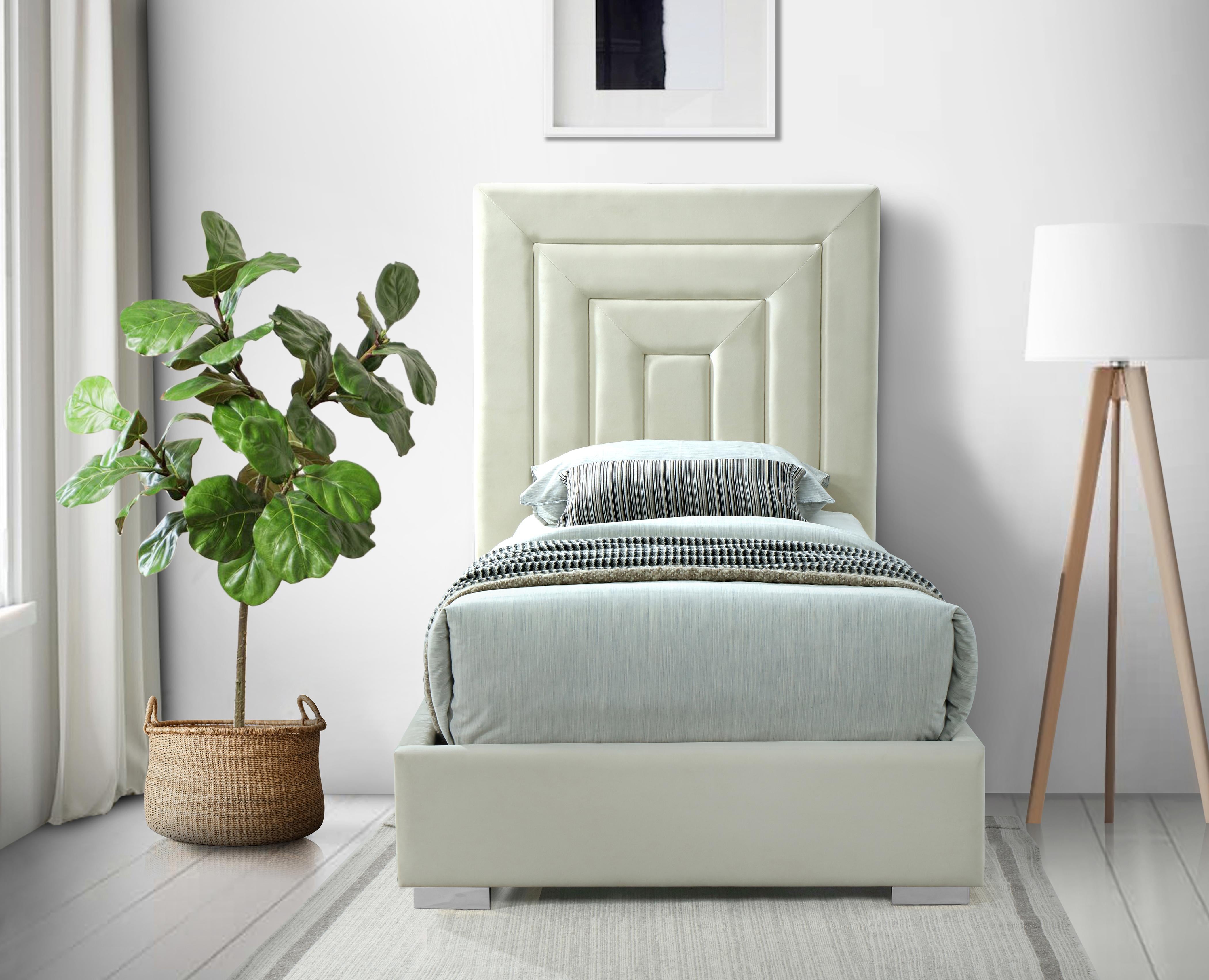 Nora Cream Velvet Twin Bed - Luxury Home Furniture (MI)
