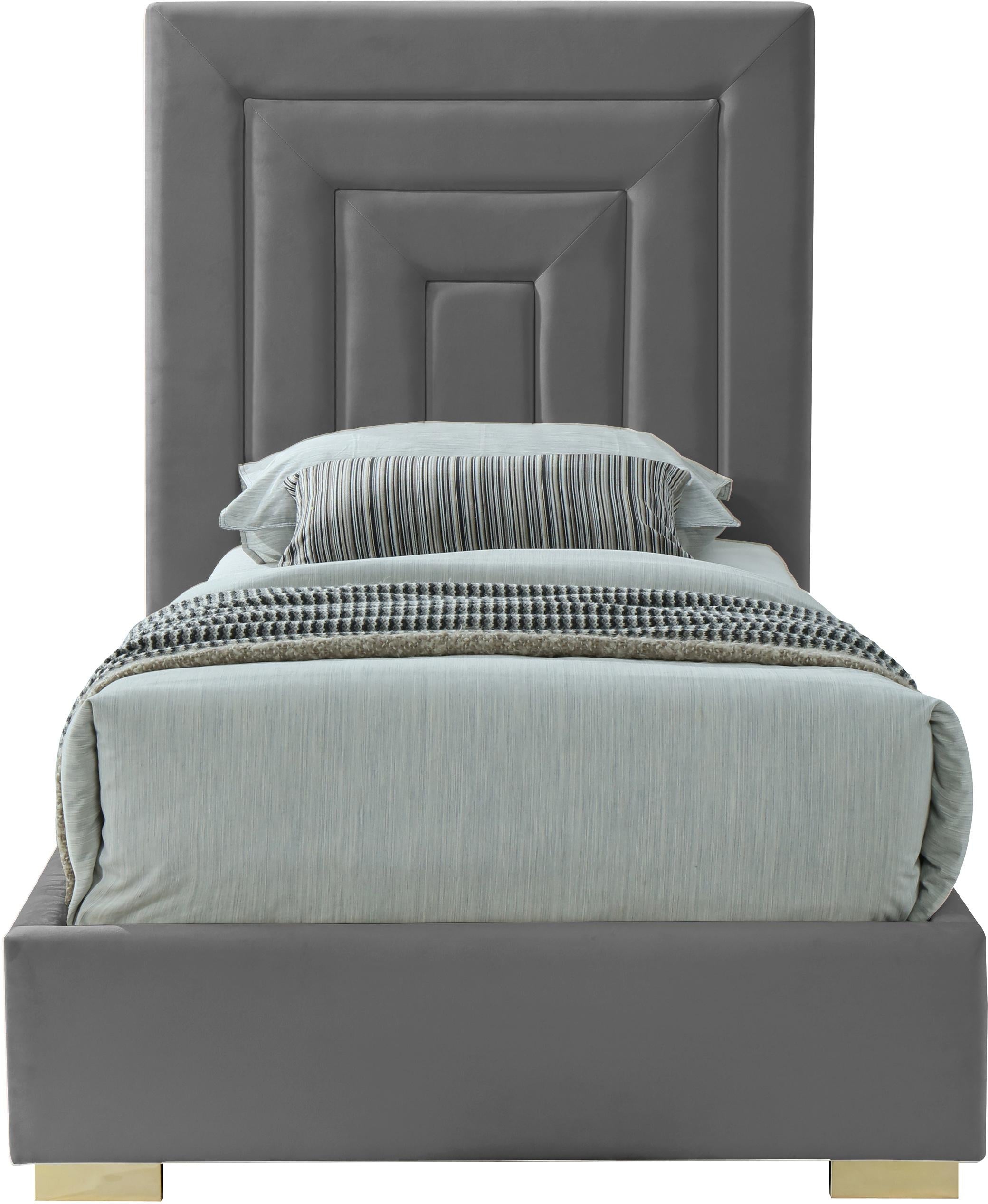 Nora Grey Velvet Twin Bed - Luxury Home Furniture (MI)