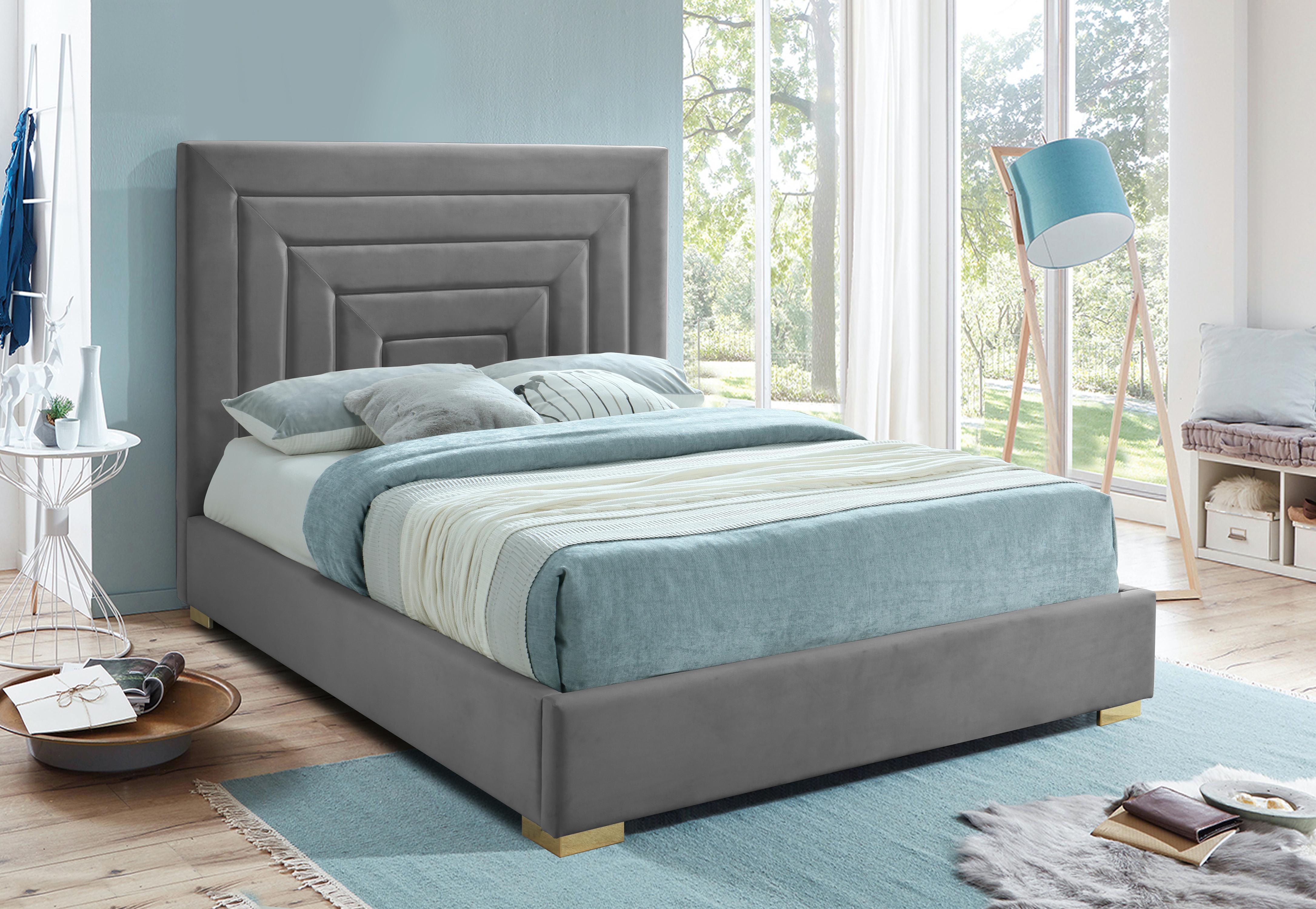 Nora Grey Velvet Full Bed - Luxury Home Furniture (MI)