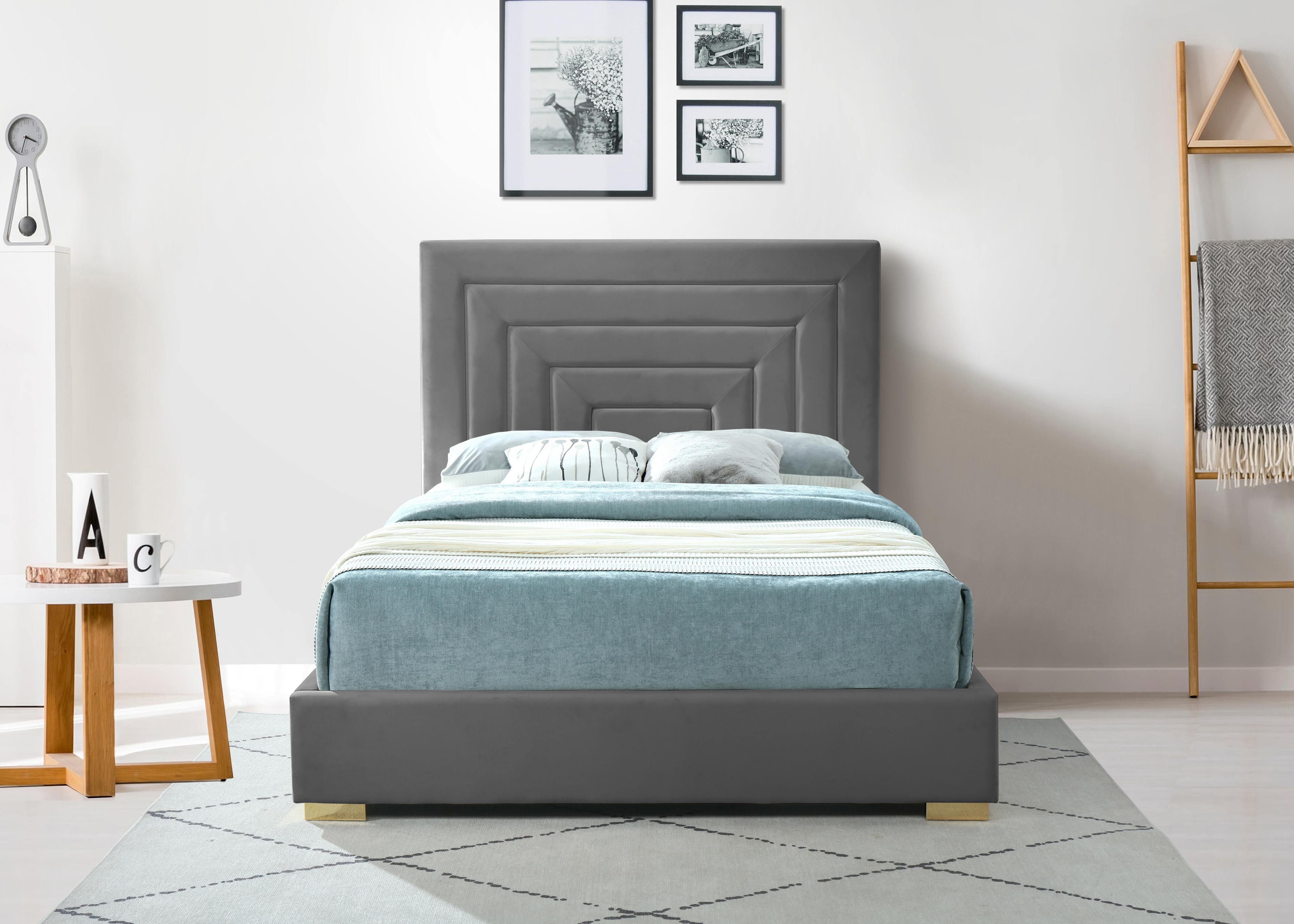 Nora Grey Velvet Full Bed - Luxury Home Furniture (MI)