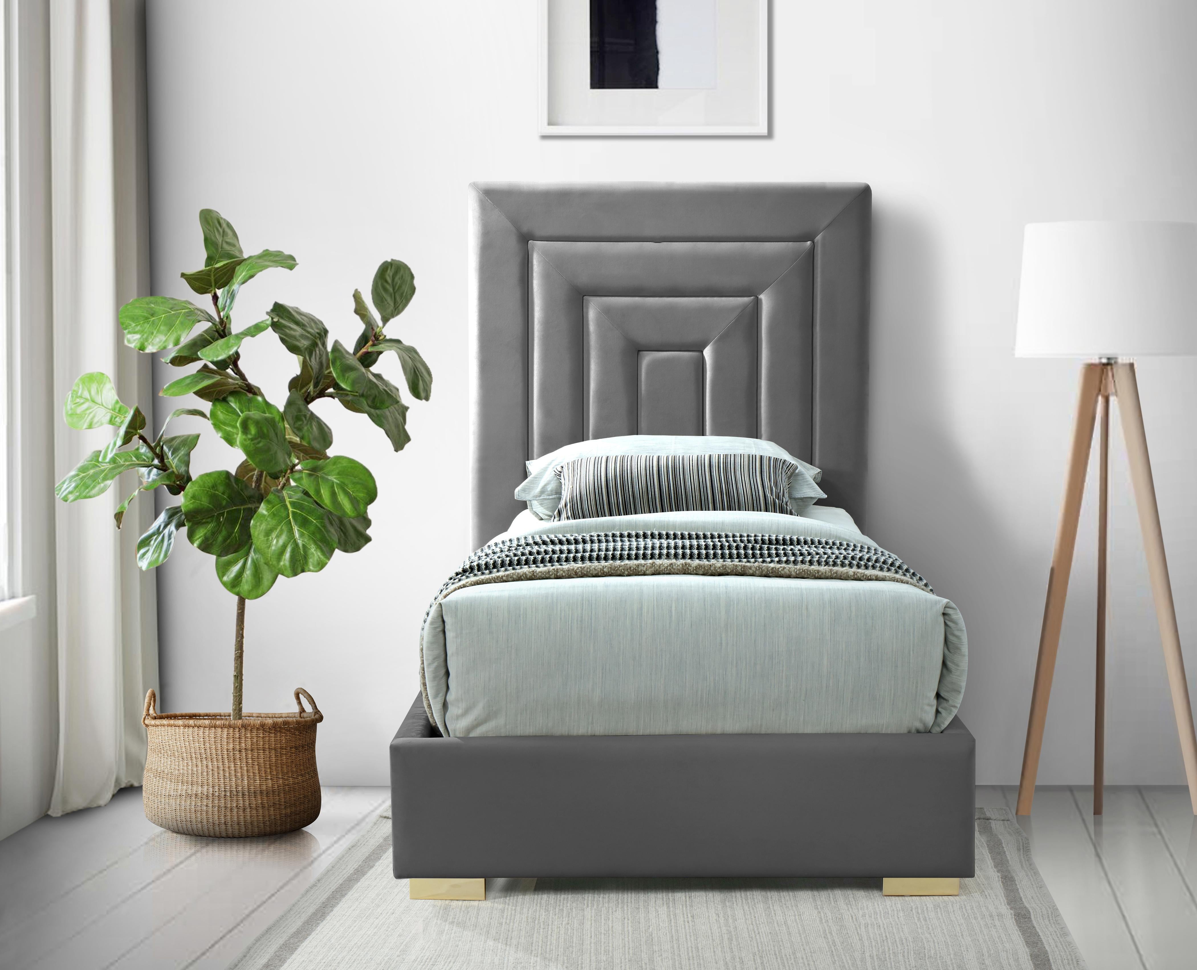 Nora Grey Velvet Twin Bed - Luxury Home Furniture (MI)