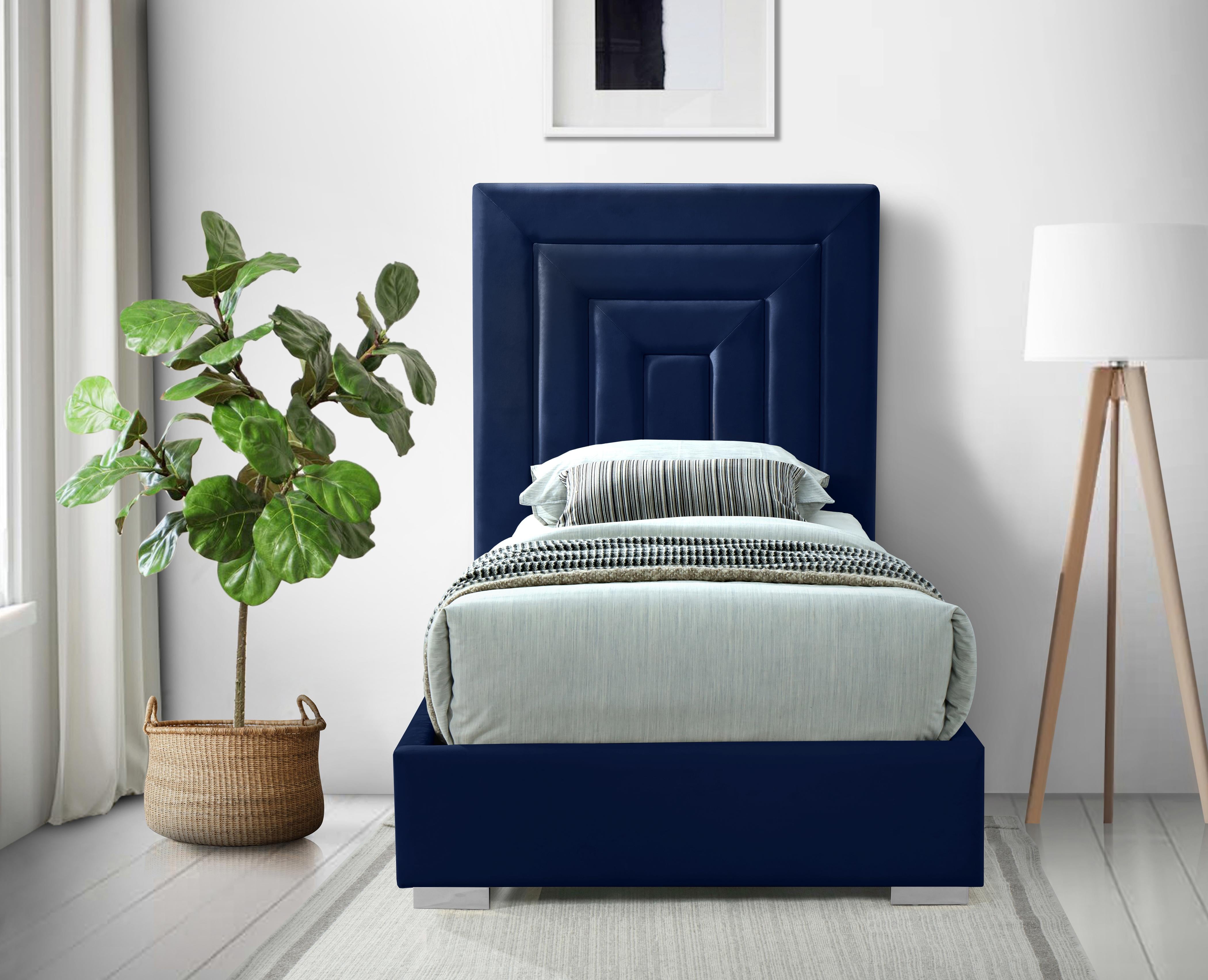 Nora Navy Velvet Twin Bed - Luxury Home Furniture (MI)