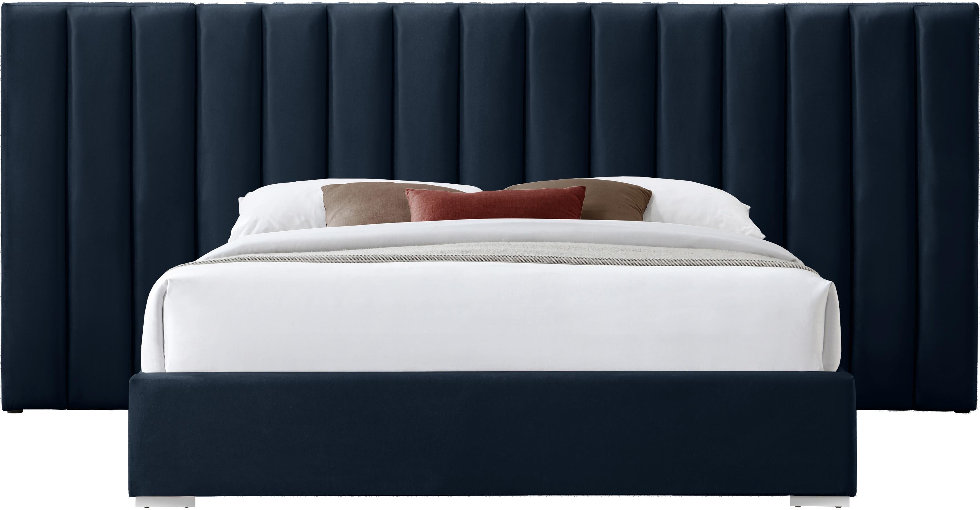 Pablo Navy Velvet Queen Bed - Luxury Home Furniture (MI)