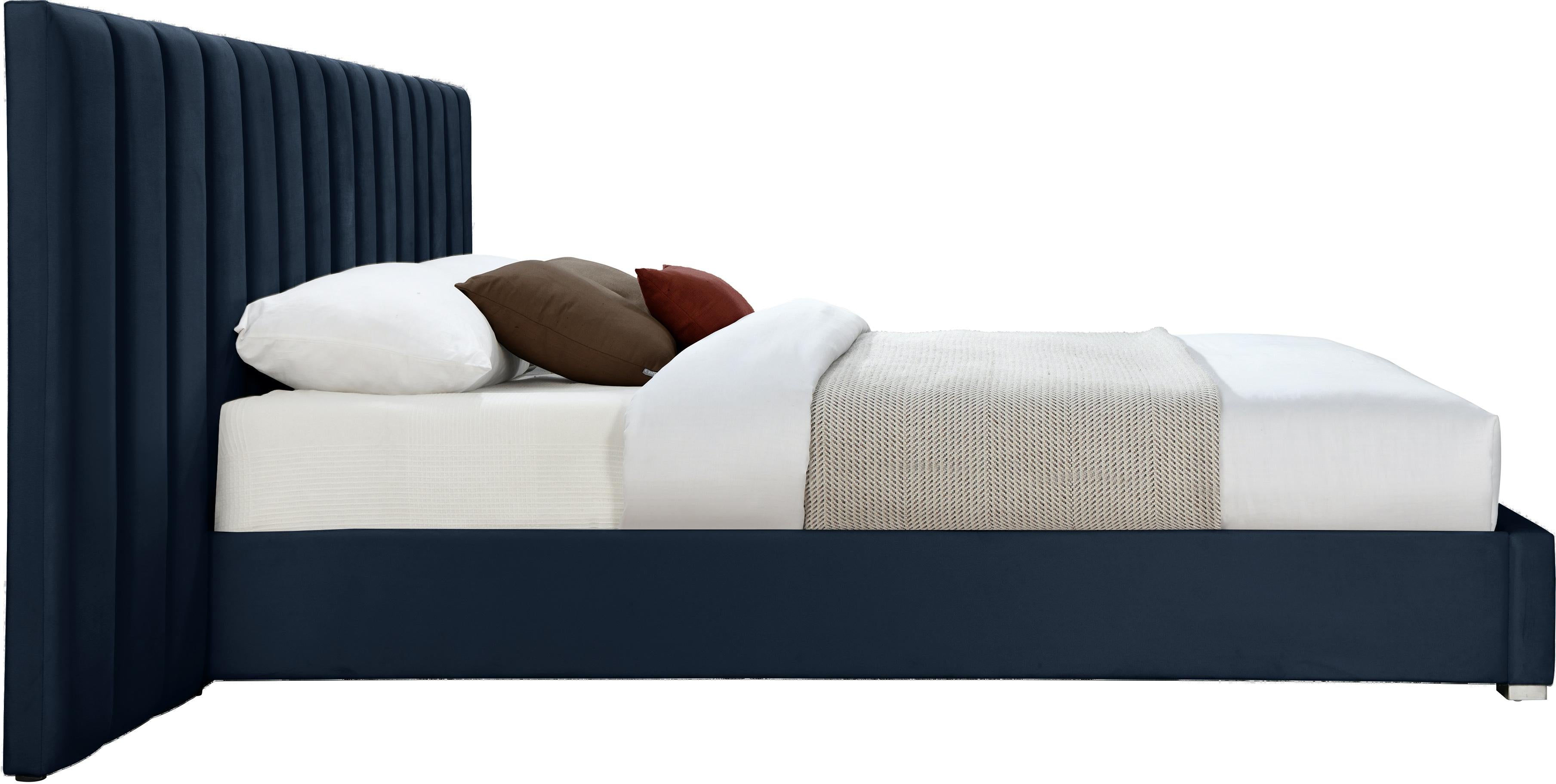 Pablo Navy Velvet Queen Bed - Luxury Home Furniture (MI)