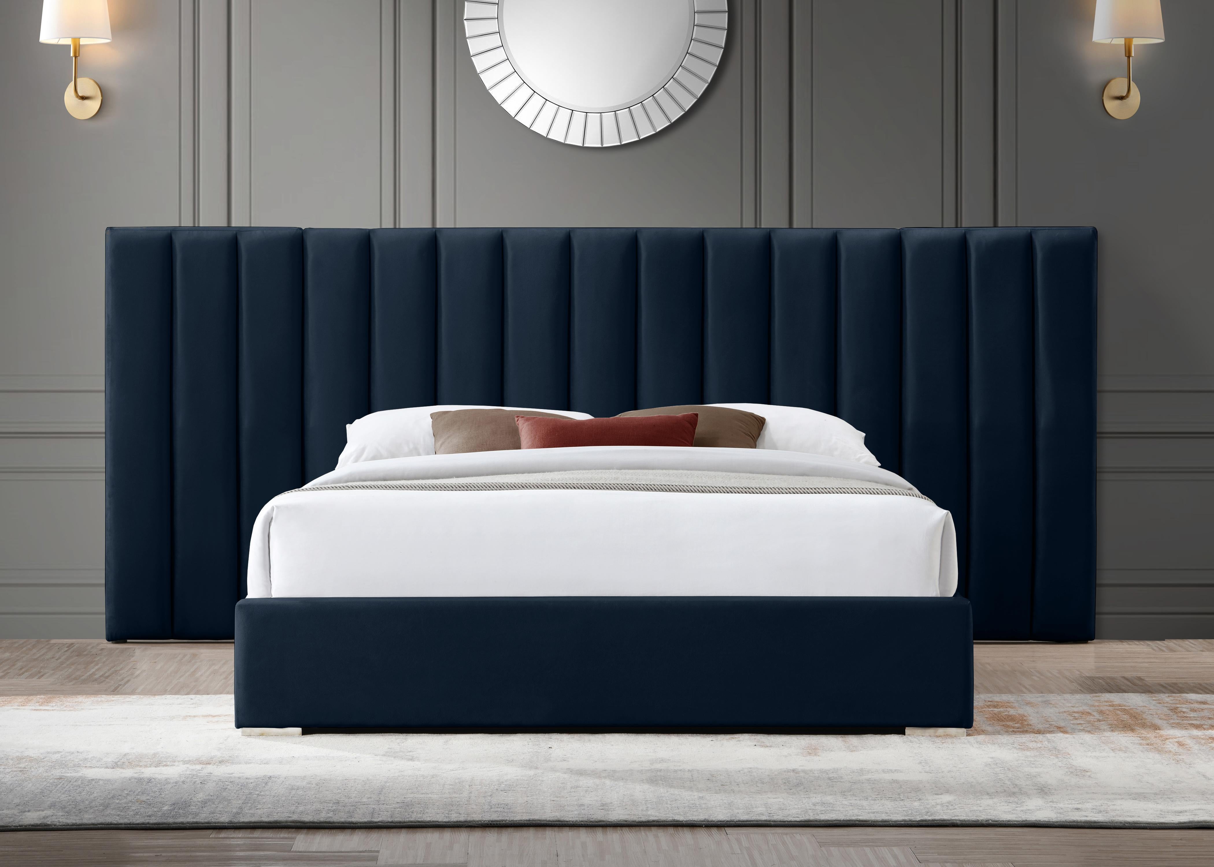 Pablo Navy Velvet Queen Bed - Luxury Home Furniture (MI)