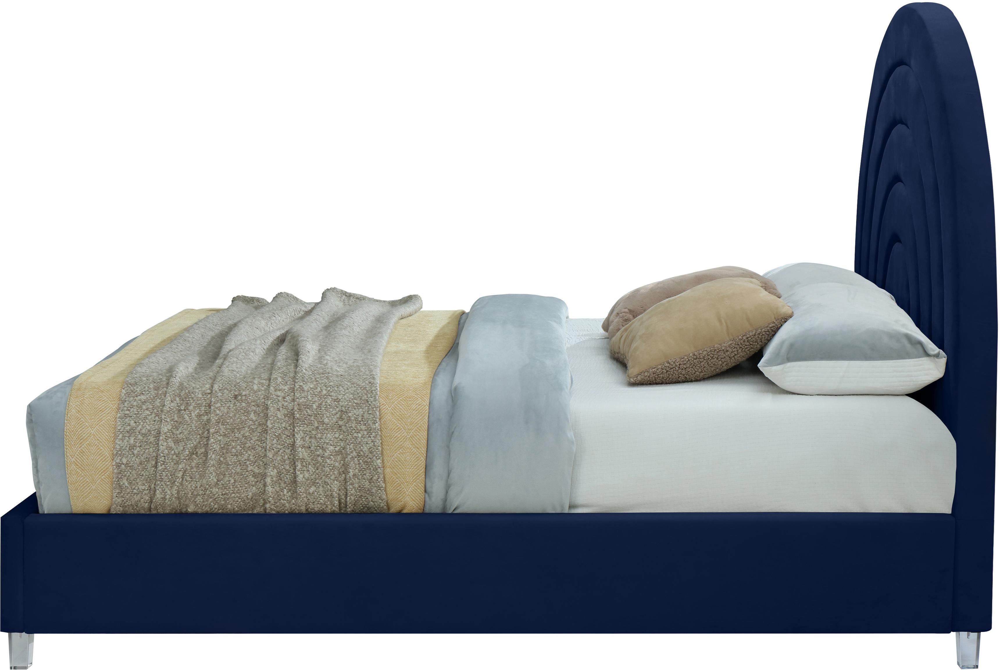 Rainbow Navy Velvet Queen Bed - Luxury Home Furniture (MI)