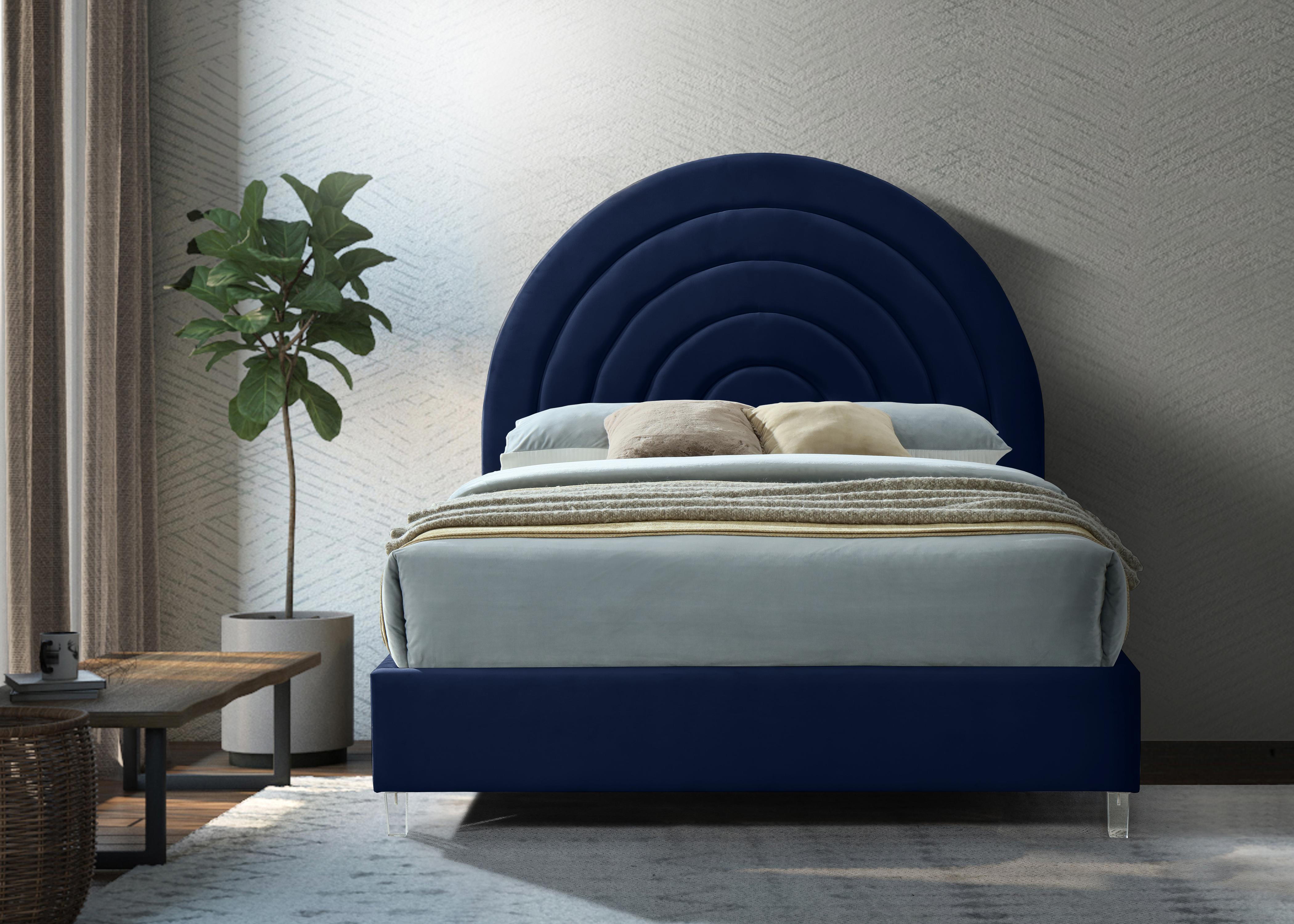 Rainbow Navy Velvet Queen Bed - Luxury Home Furniture (MI)