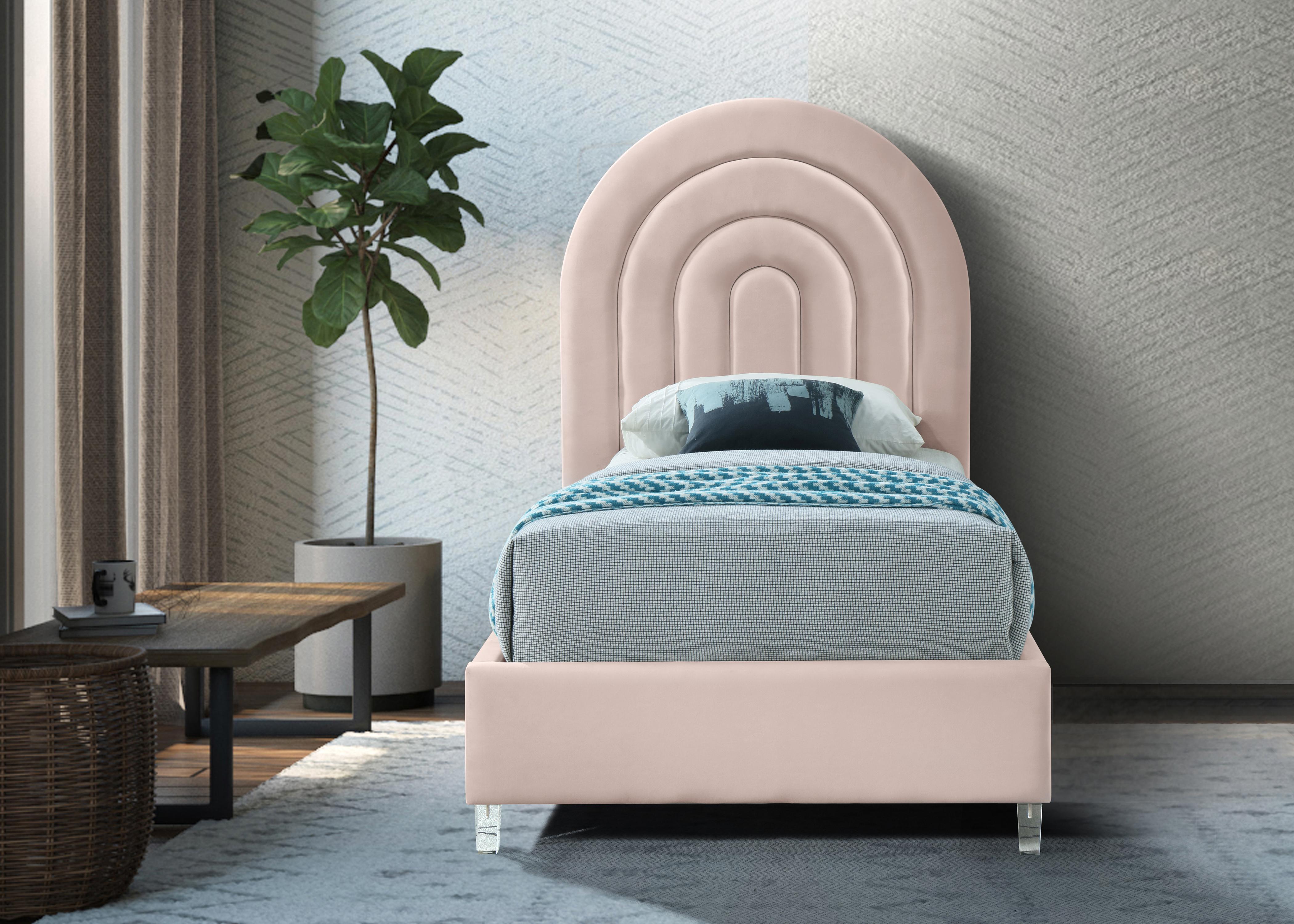 Rainbow Pink Velvet Twin Bed - Luxury Home Furniture (MI)