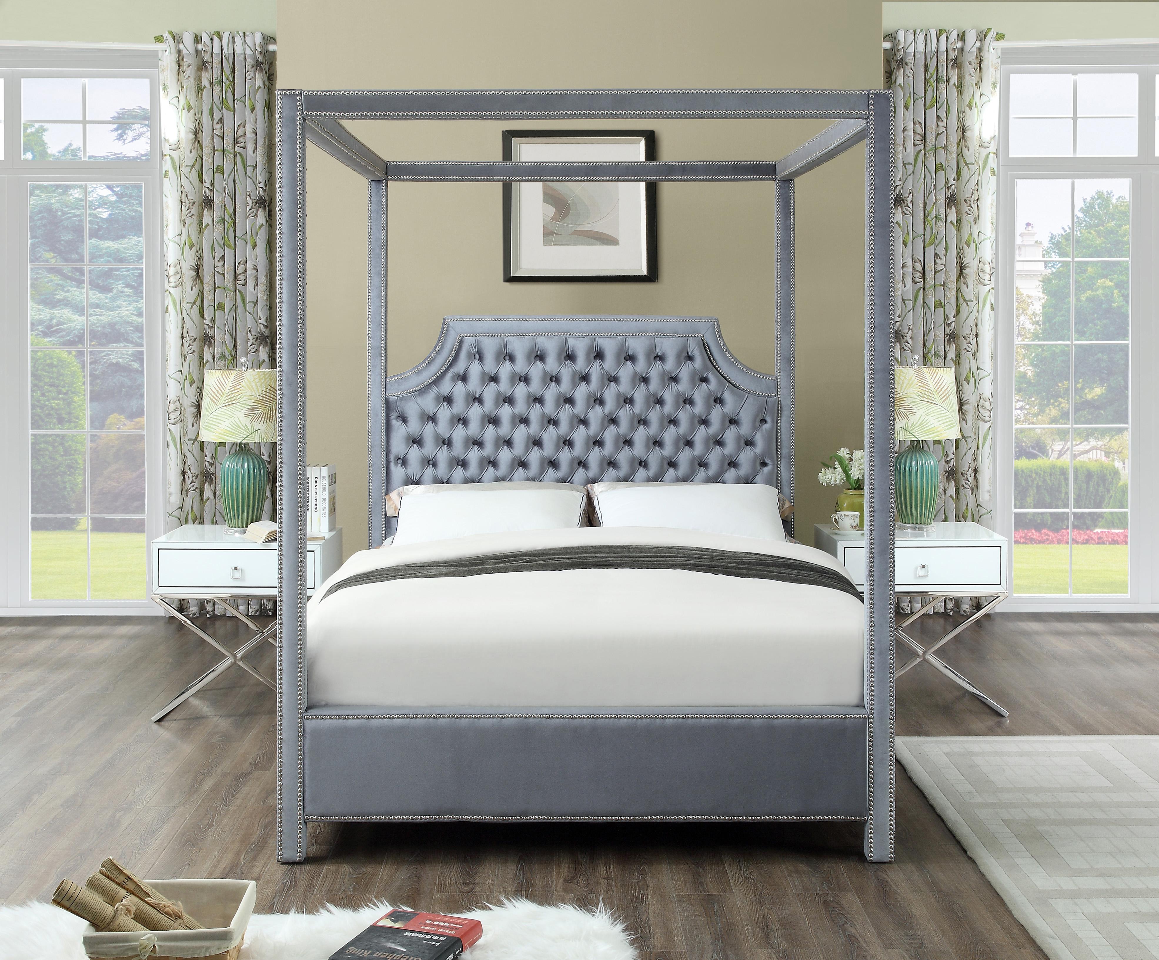 Rowan Grey Velvet Queen Bed (3 Boxes) - Luxury Home Furniture (MI)