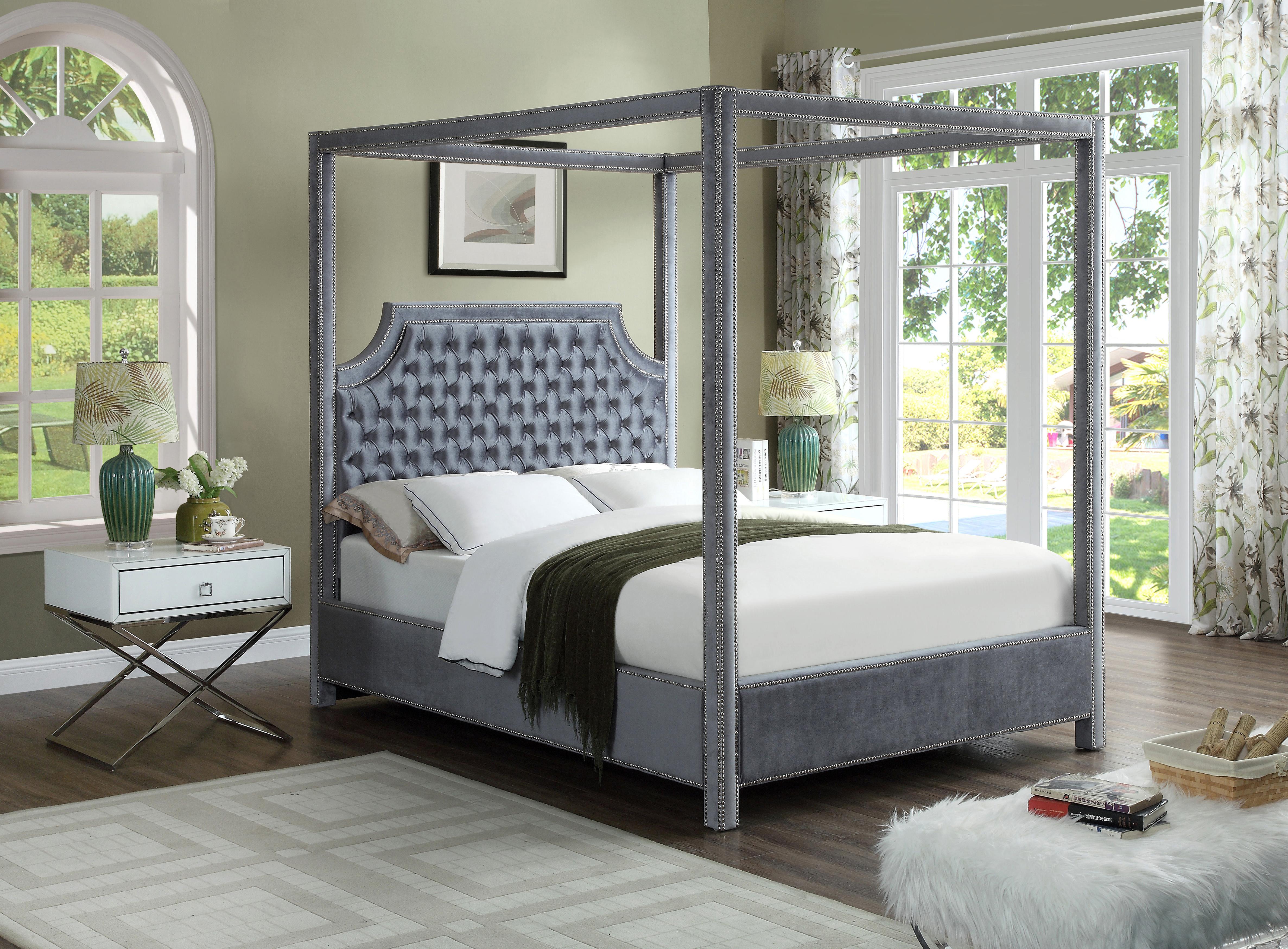 Rowan Grey Velvet Queen Bed (3 Boxes) - Luxury Home Furniture (MI)