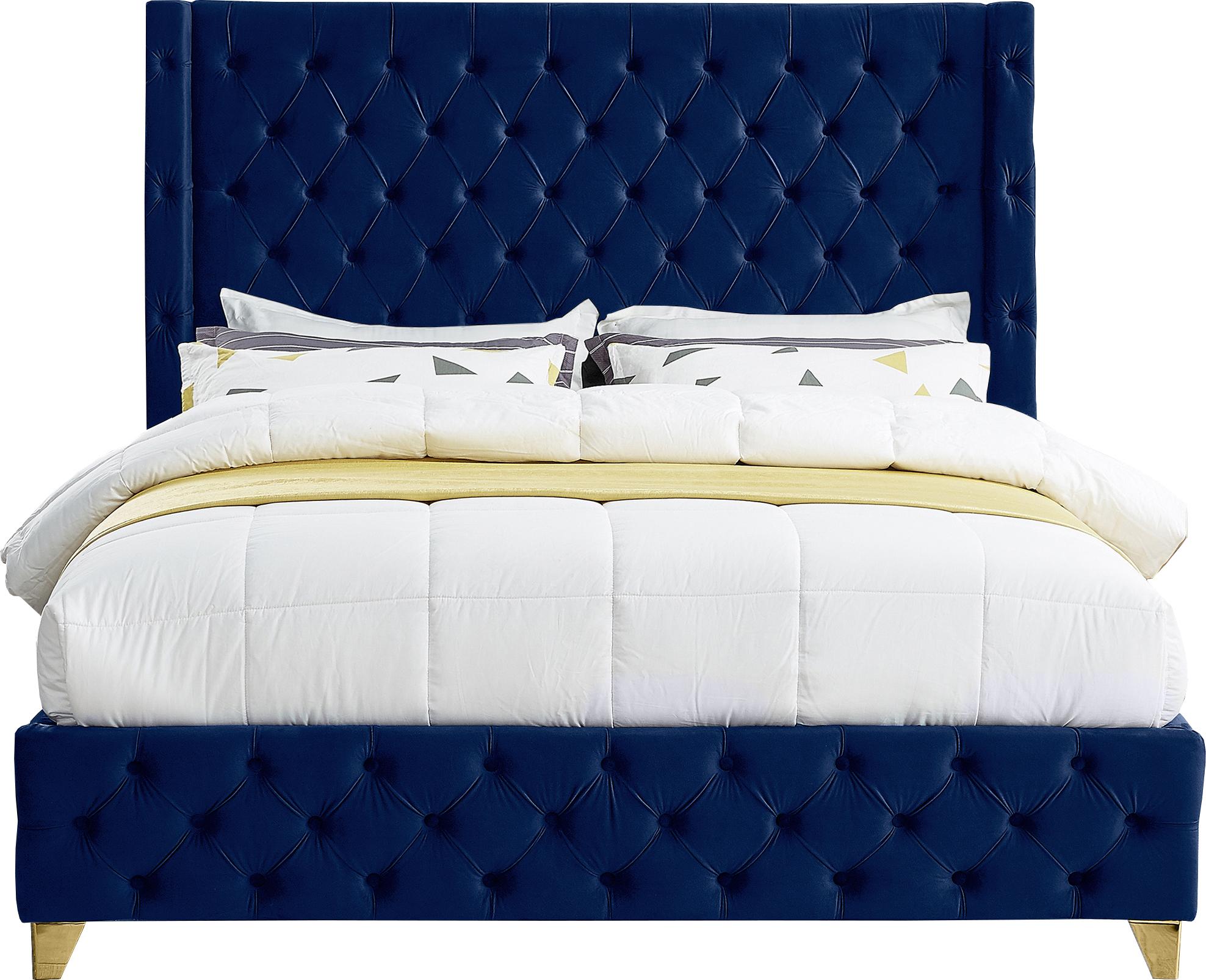 Savan Navy Velvet King Bed - Luxury Home Furniture (MI)