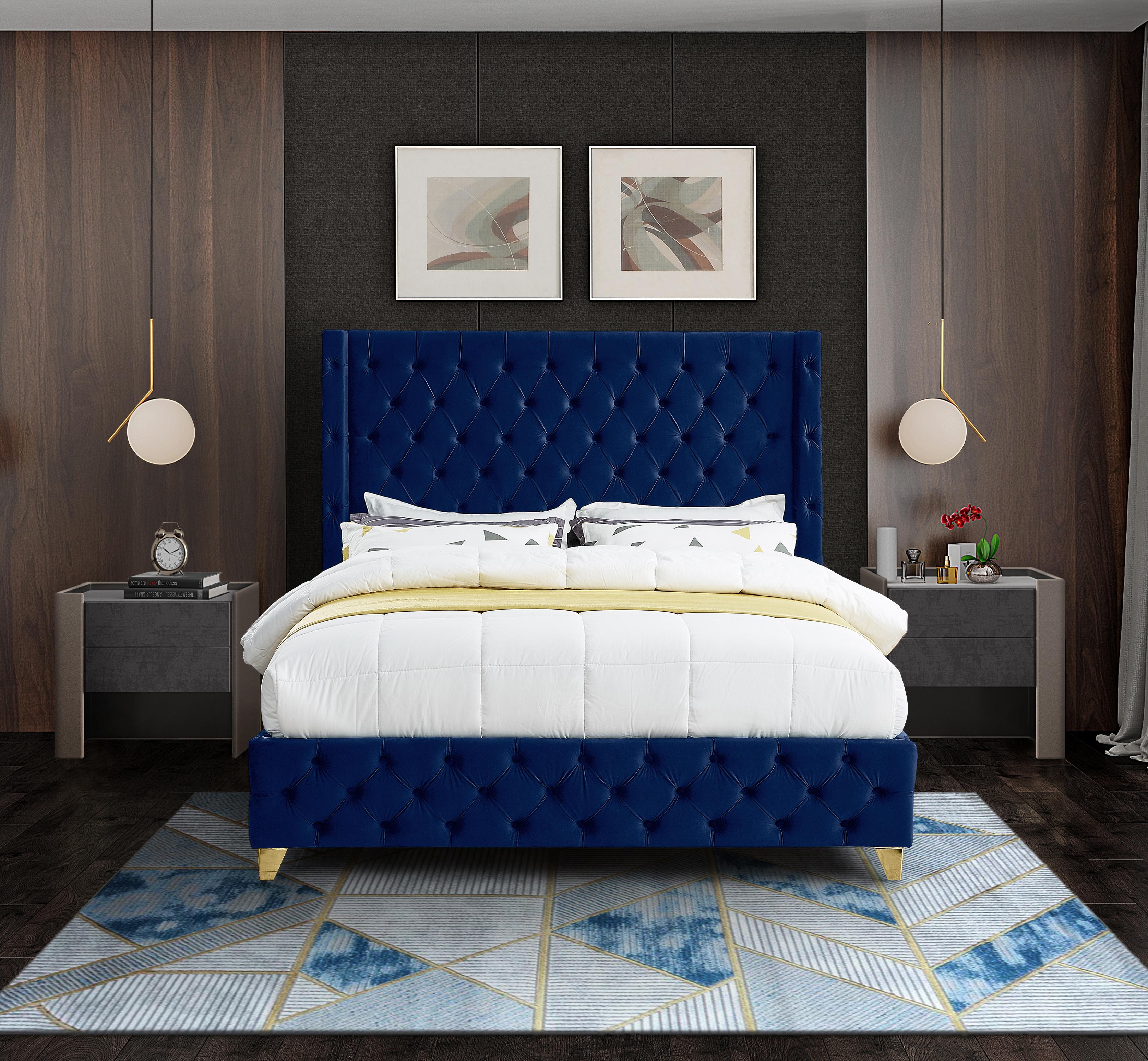Savan Navy Velvet King Bed - Luxury Home Furniture (MI)