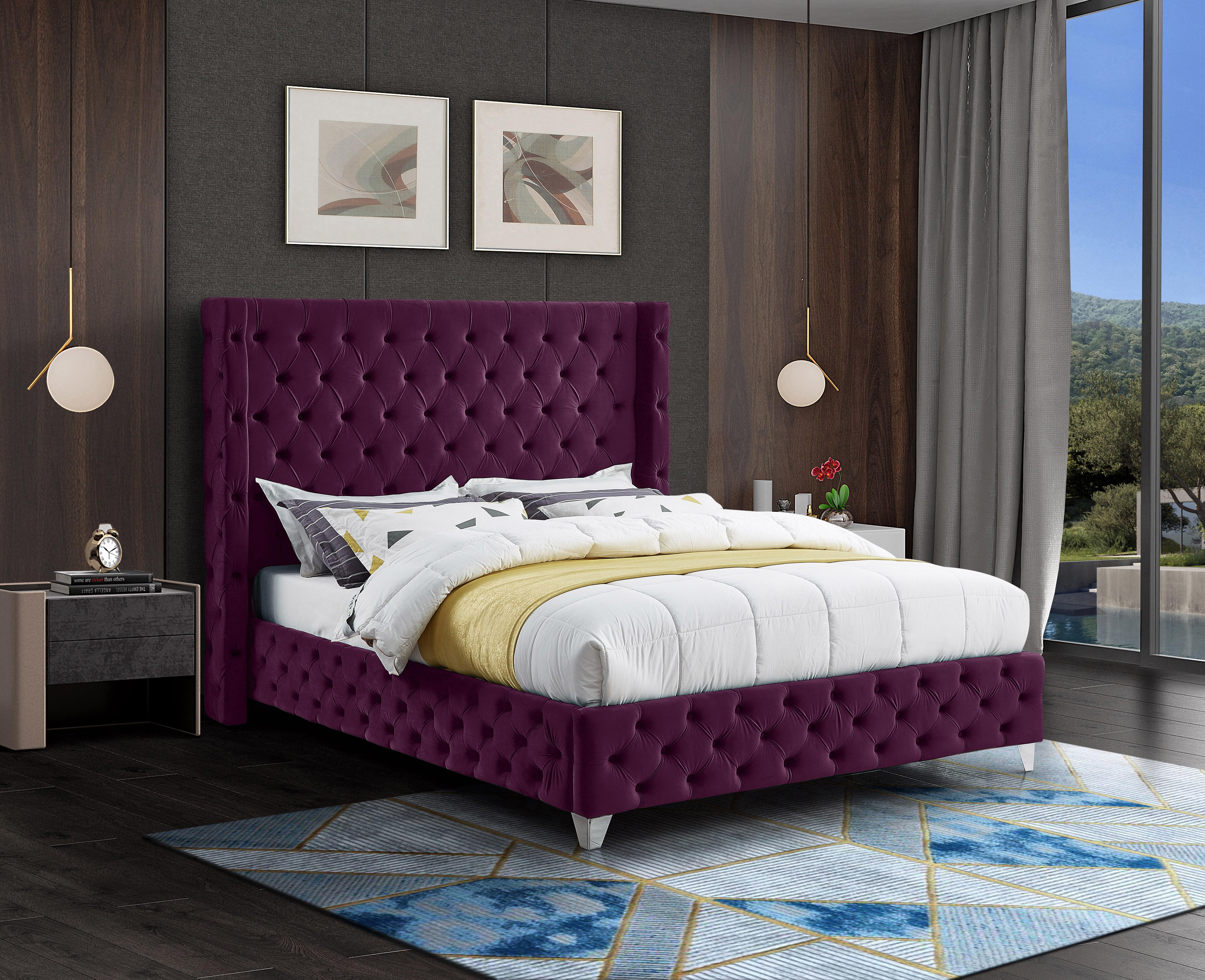 Savan Purple Velvet Queen Bed - Luxury Home Furniture (MI)