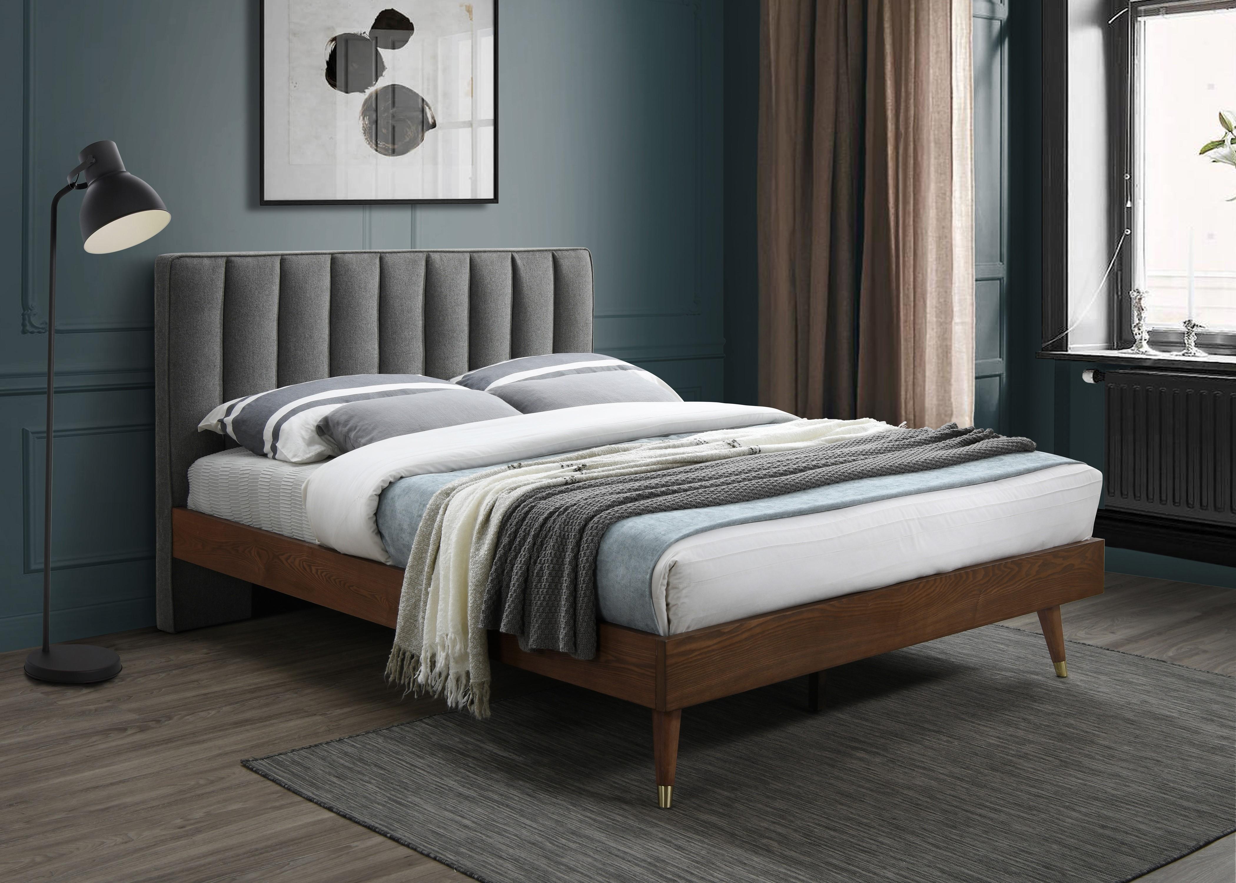Vance Grey Linen Fabric Queen Bed (3 Boxes)