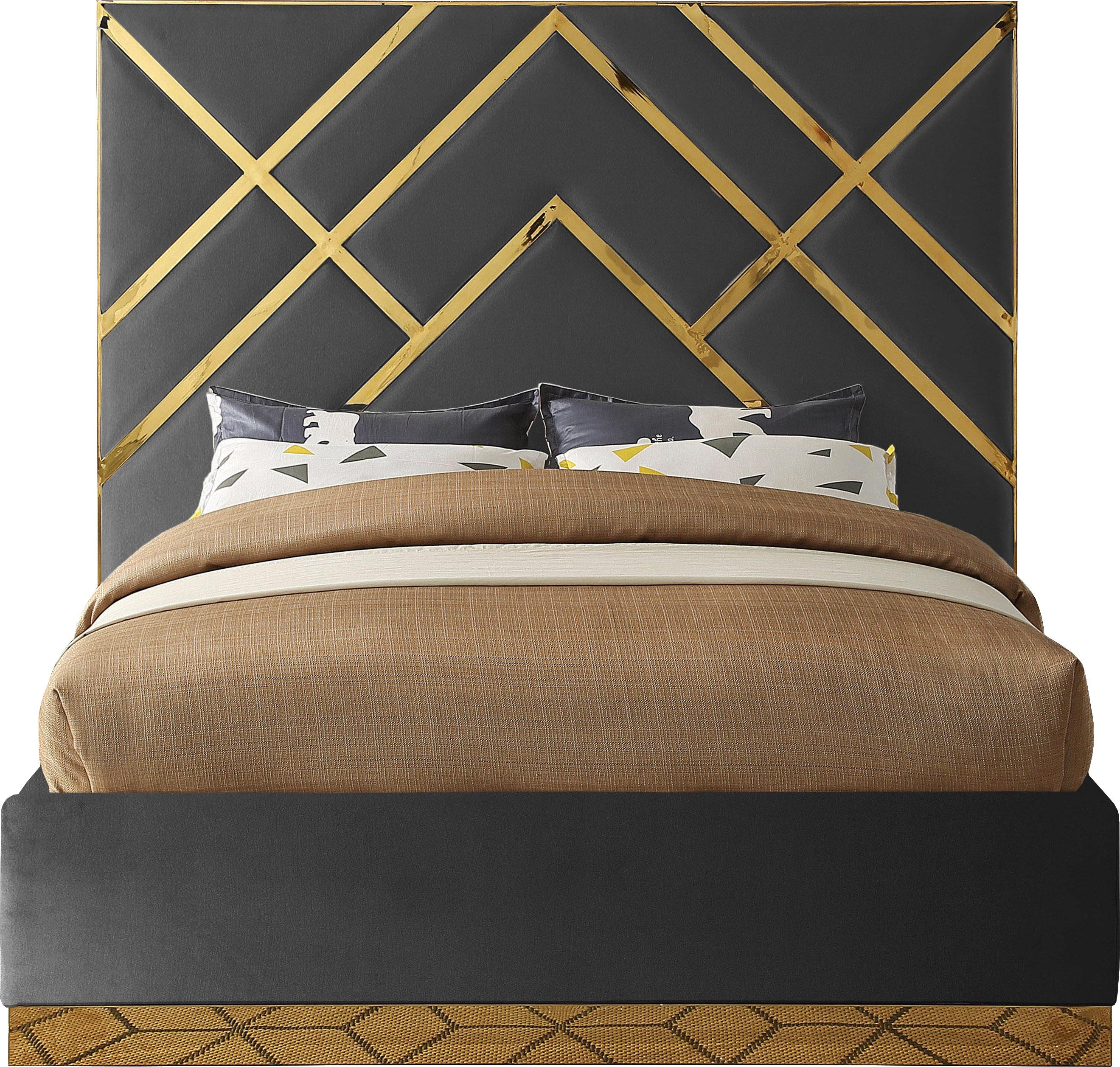 Vector Grey Velvet Queen Bed - Luxury Home Furniture (MI)