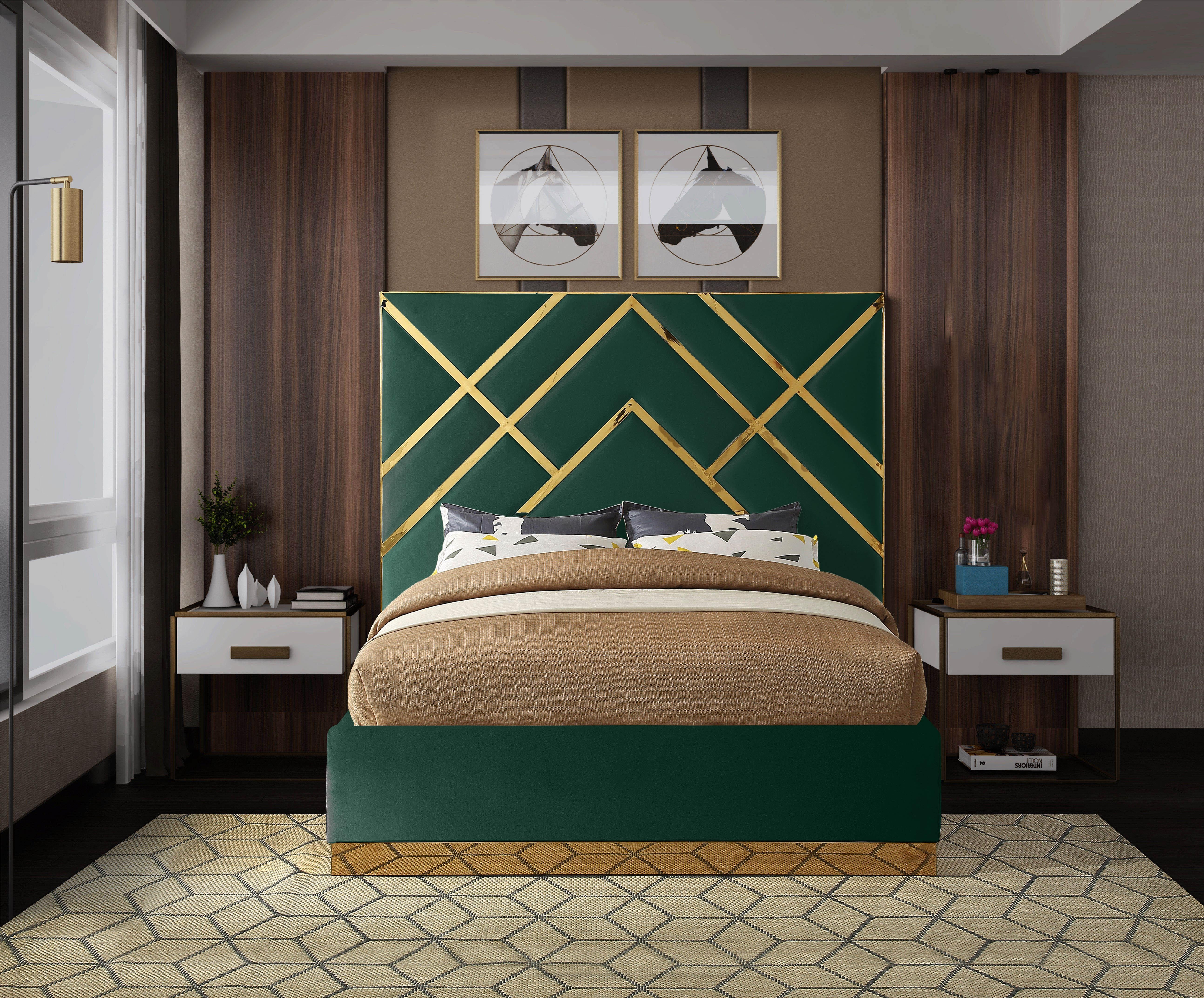Vector Green Velvet Queen Bed - Luxury Home Furniture (MI)