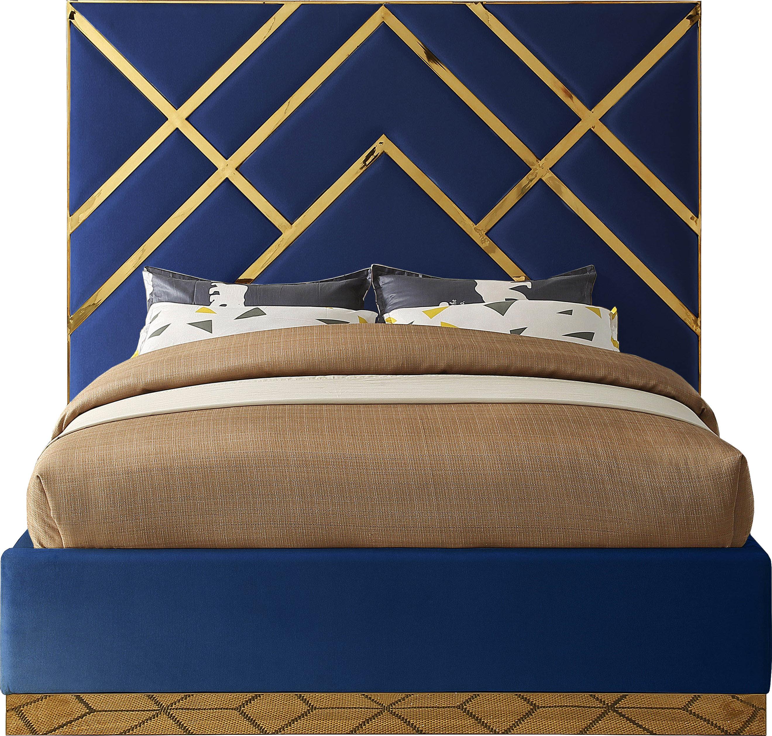 Vector Navy Velvet Queen Bed - Luxury Home Furniture (MI)