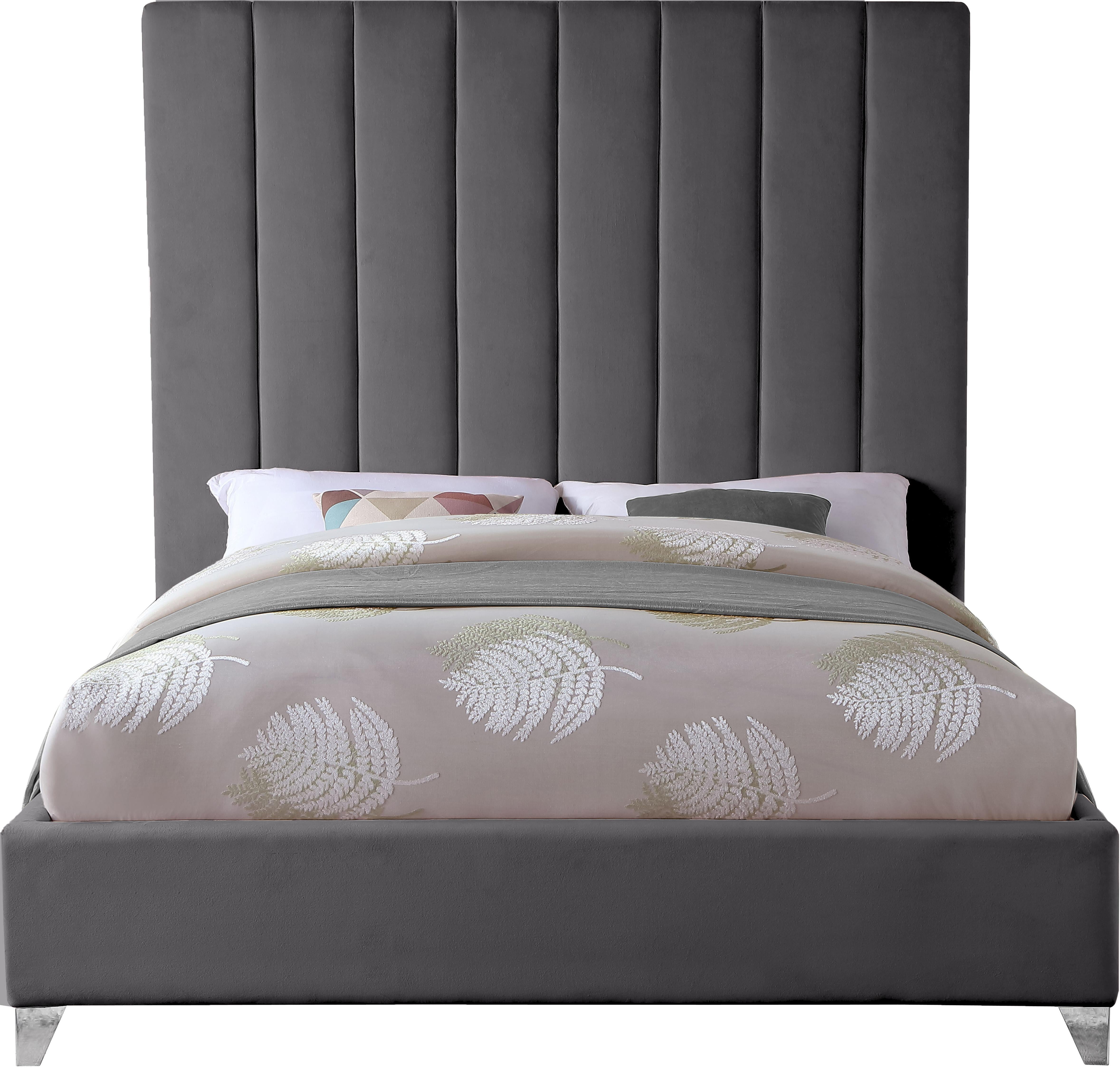 Via Grey Velvet Queen Bed - Luxury Home Furniture (MI)