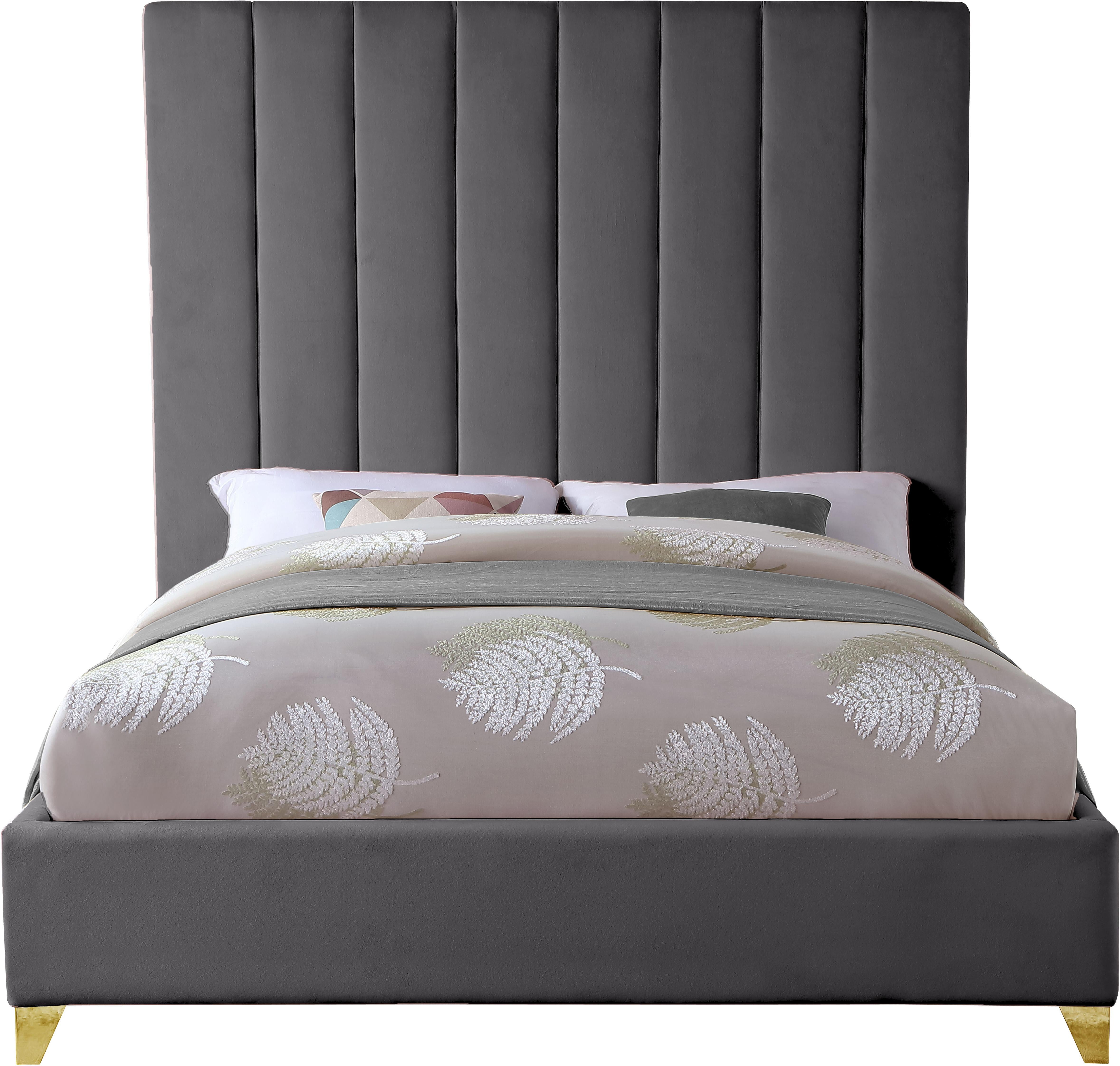 Via Grey Velvet Queen Bed - Luxury Home Furniture (MI)
