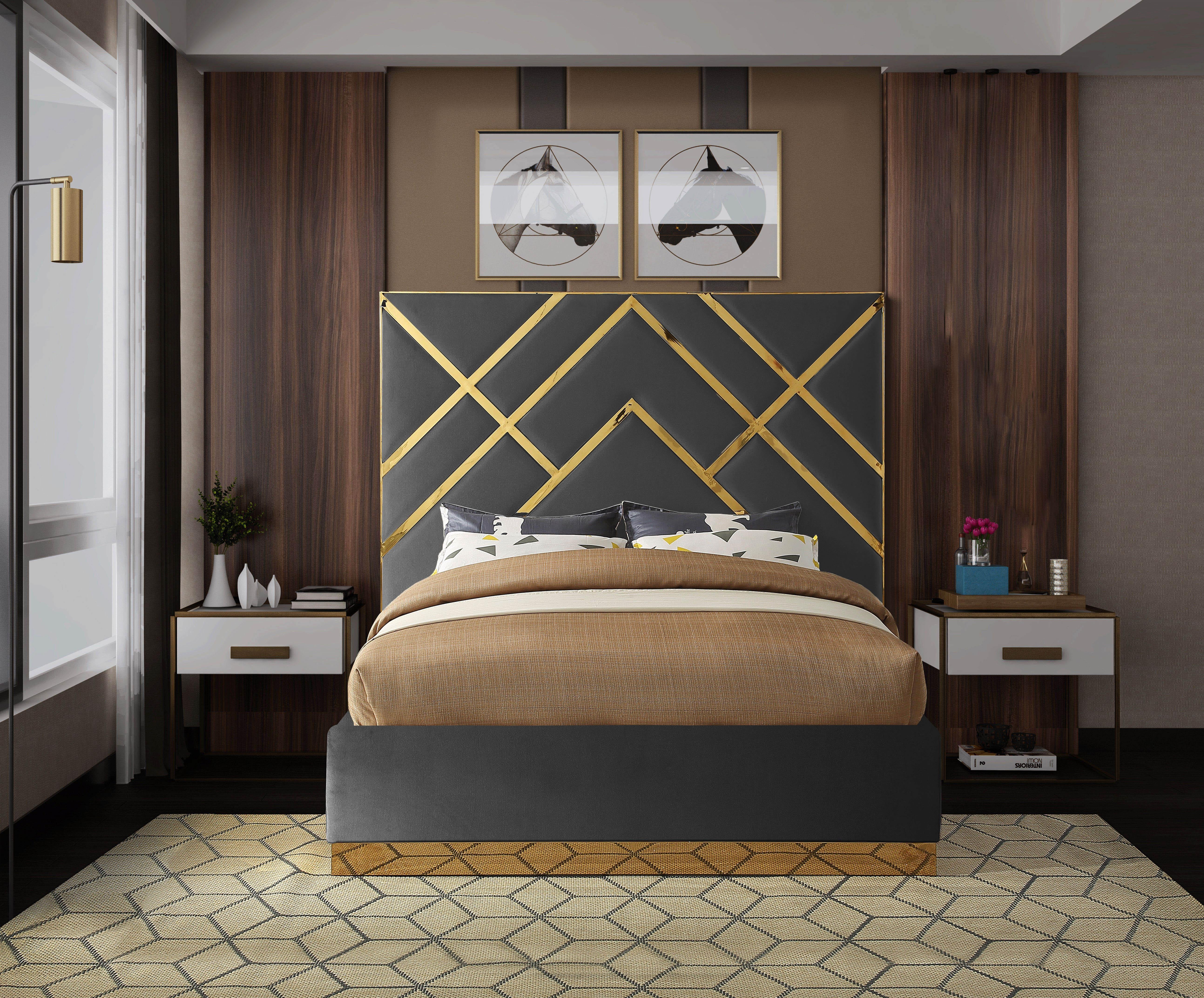 Vector Grey Velvet Queen Bed - Luxury Home Furniture (MI)