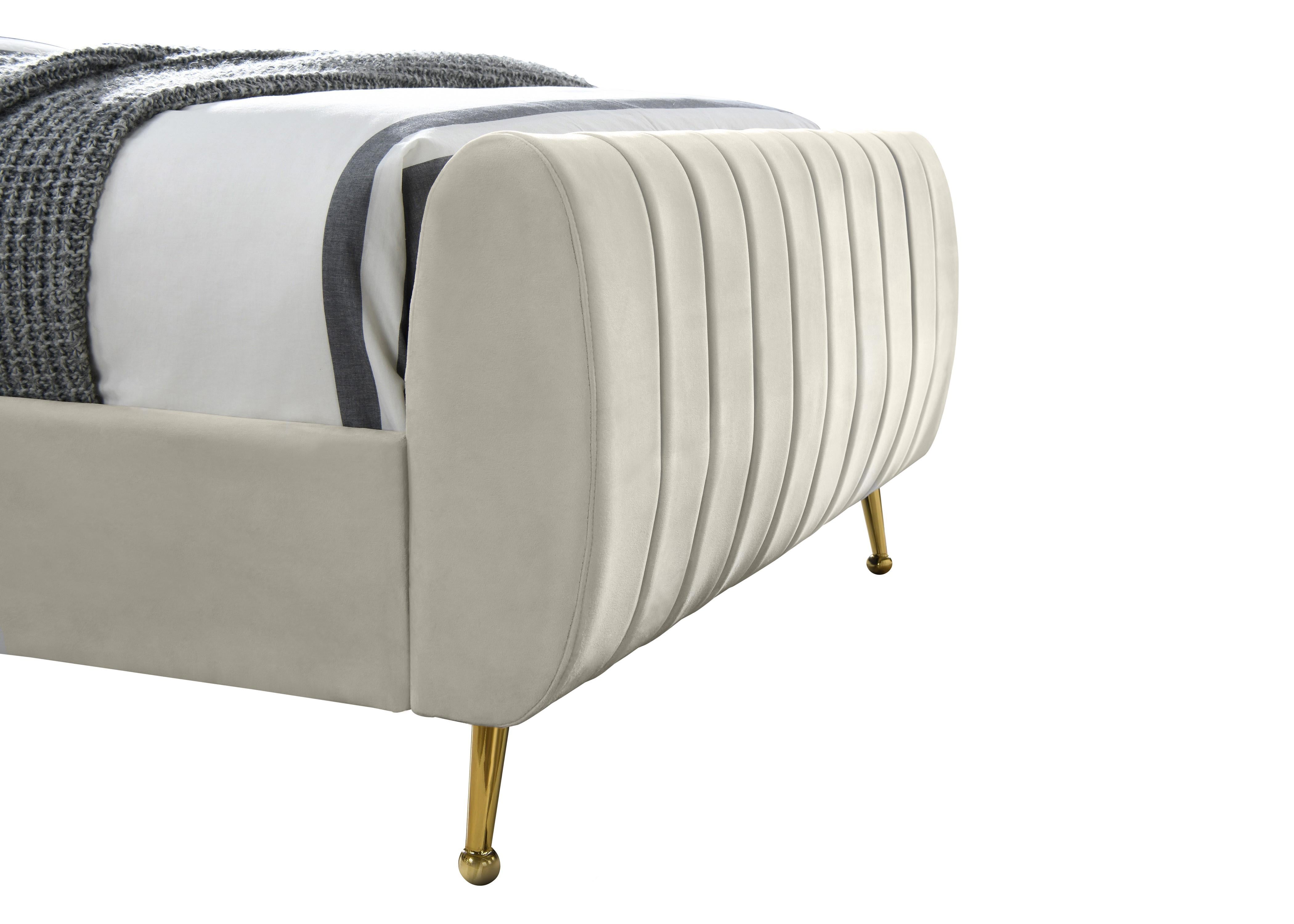 Zara Cream Velvet Queen Bed (3 Boxes) - Luxury Home Furniture (MI)