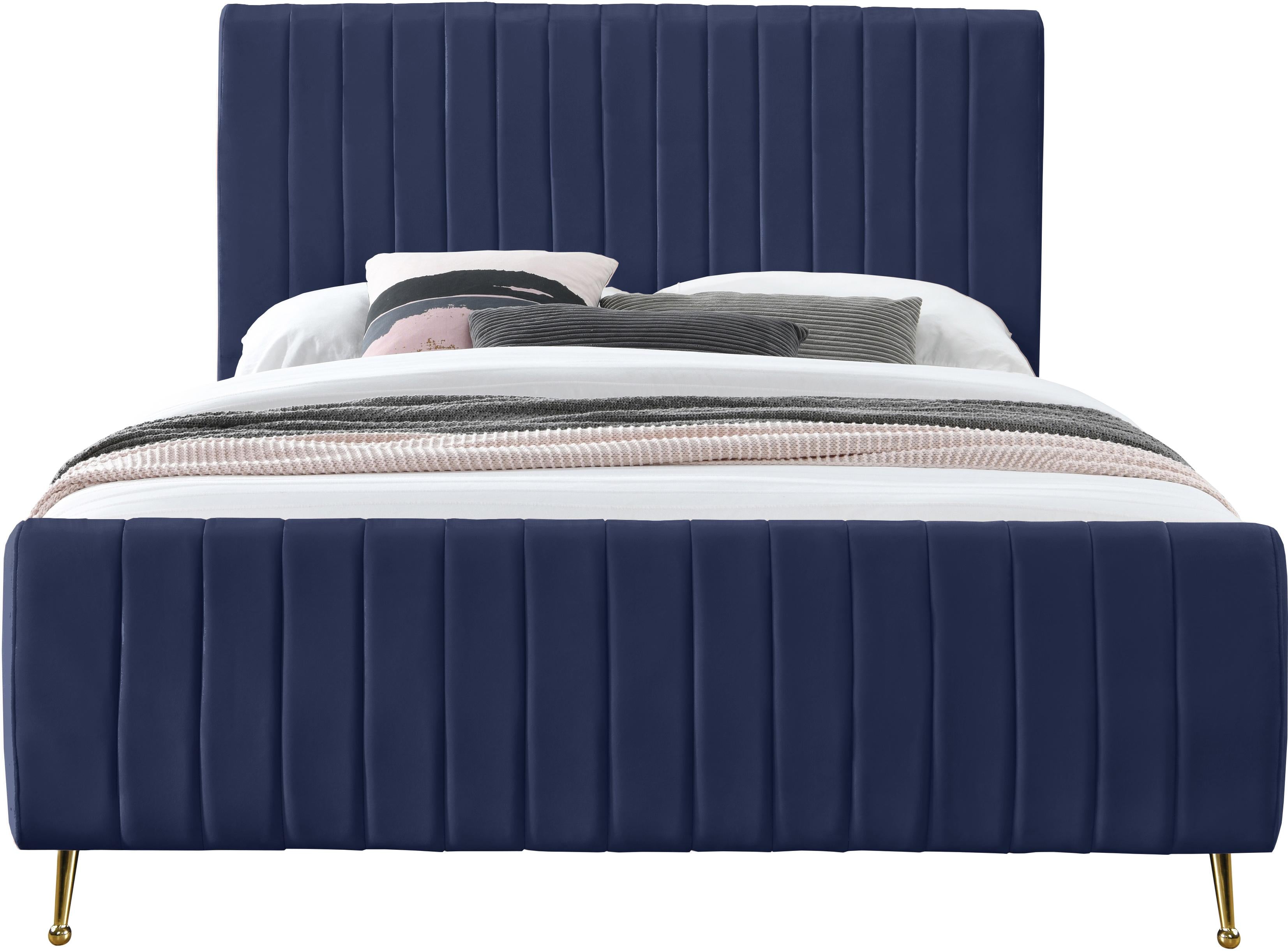 Zara Navy Velvet Queen Bed (3 Boxes) - Luxury Home Furniture (MI)