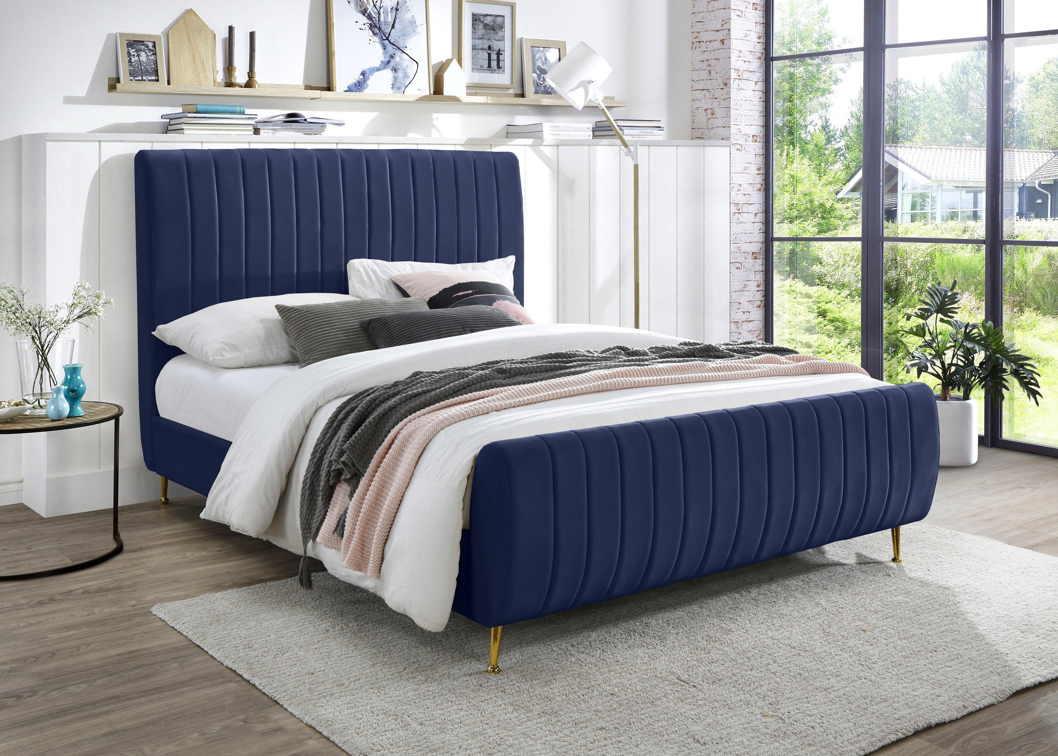 Zara Navy Velvet Queen Bed (3 Boxes)