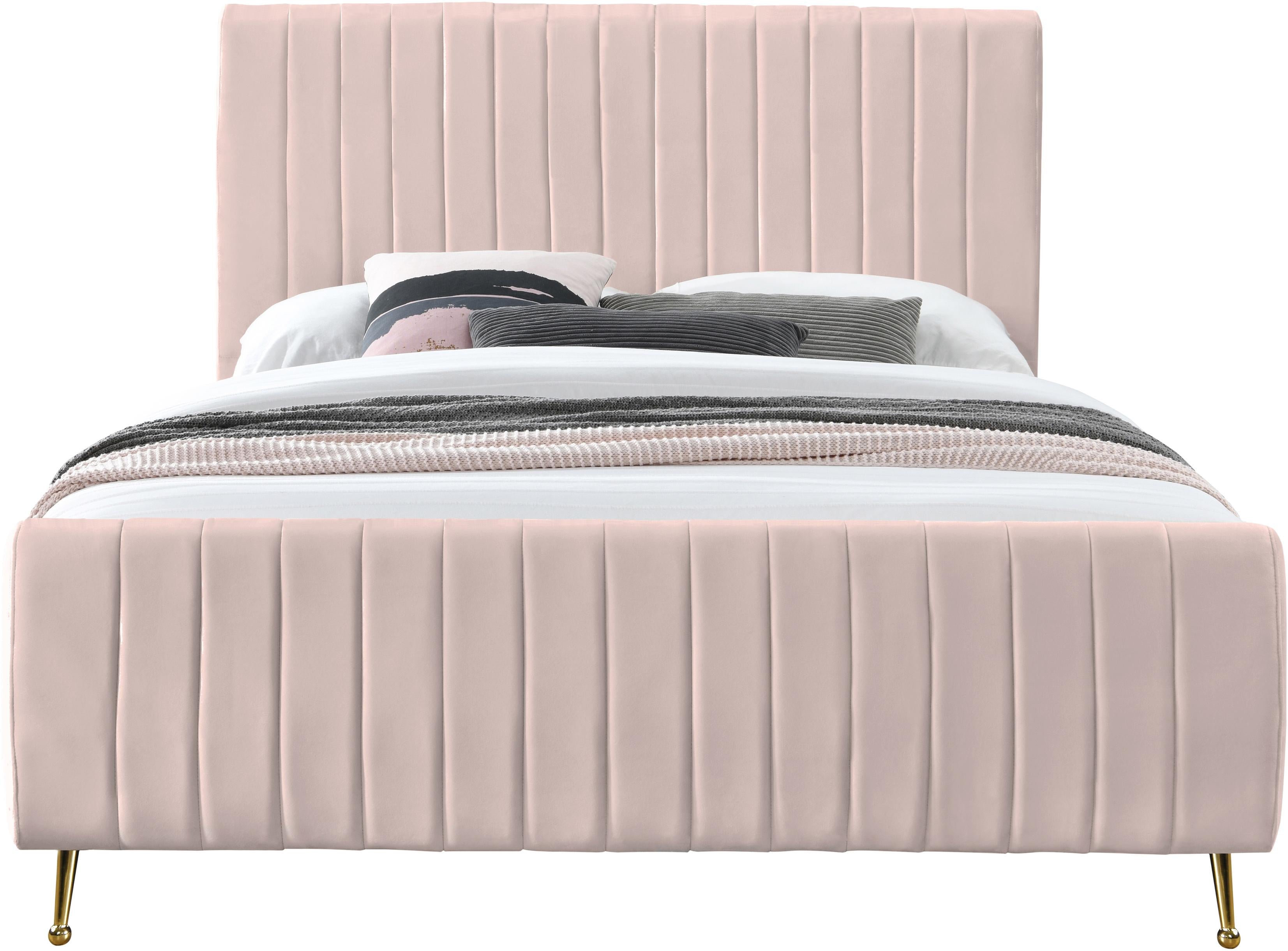 Zara Pink Velvet Queen Bed (3 Boxes) - Luxury Home Furniture (MI)