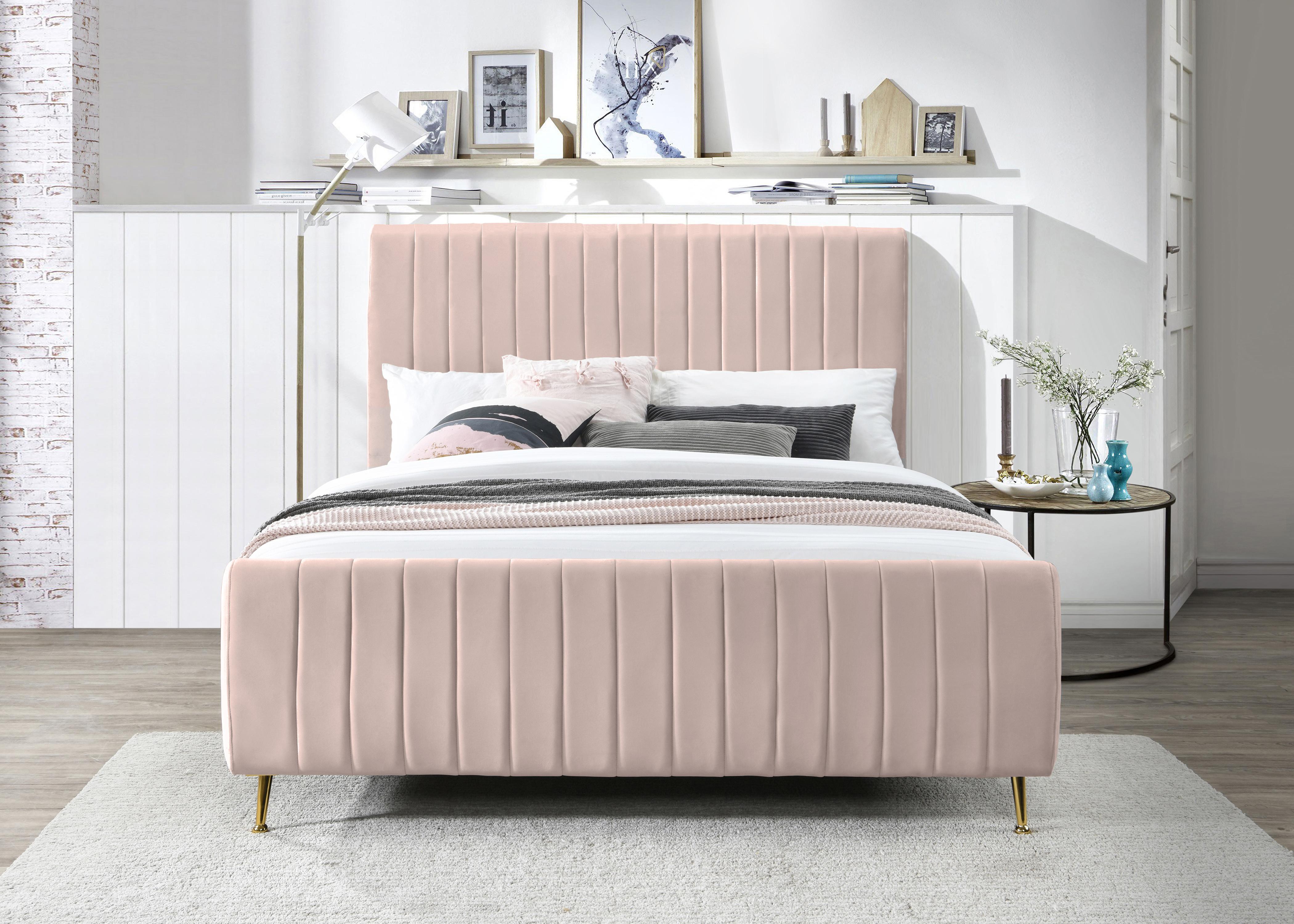 Zara Pink Velvet Queen Bed (3 Boxes) - Luxury Home Furniture (MI)