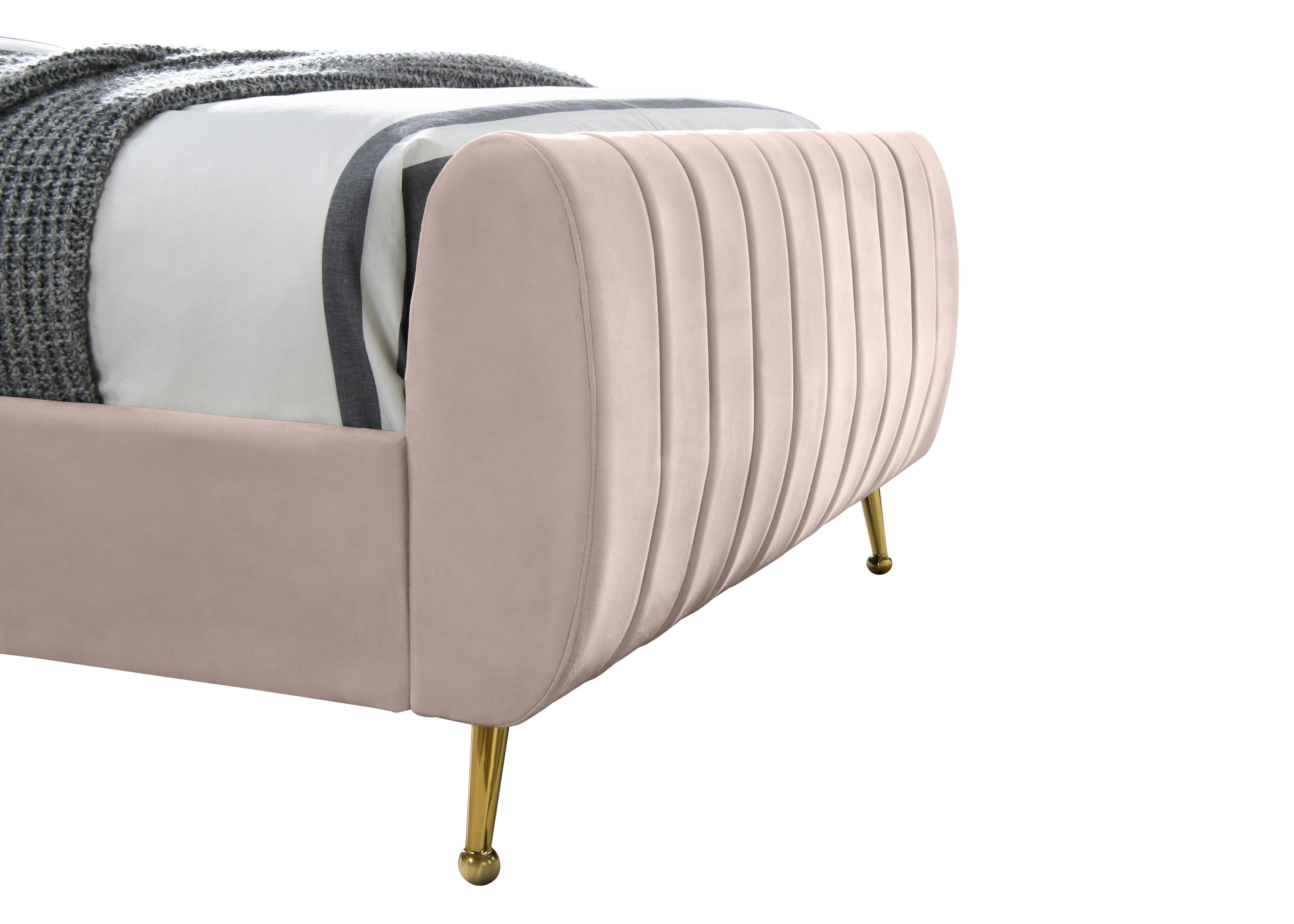 Zara Pink Velvet Twin Bed (3 Boxes) - Luxury Home Furniture (MI)