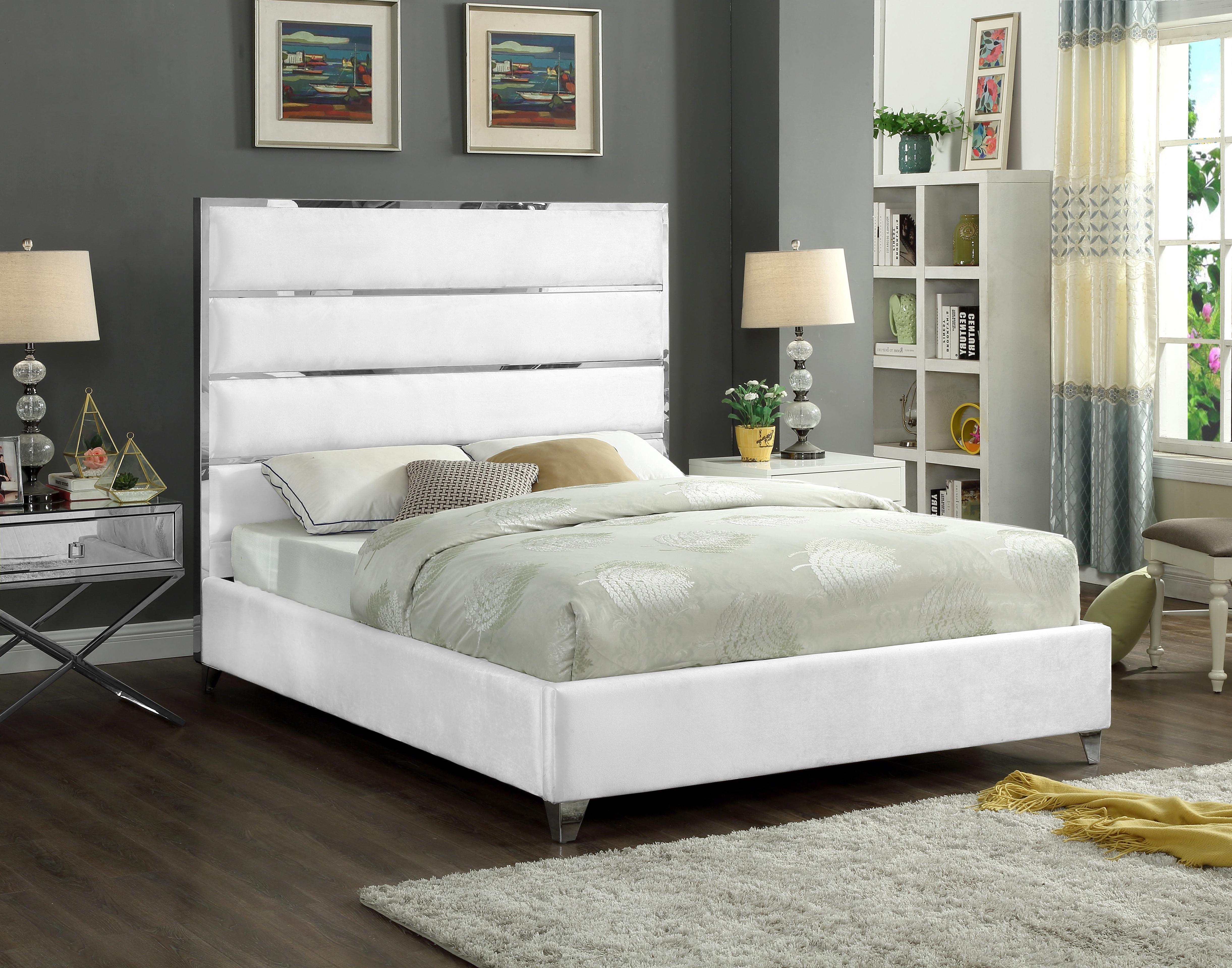 Zuma White Velvet King Bed