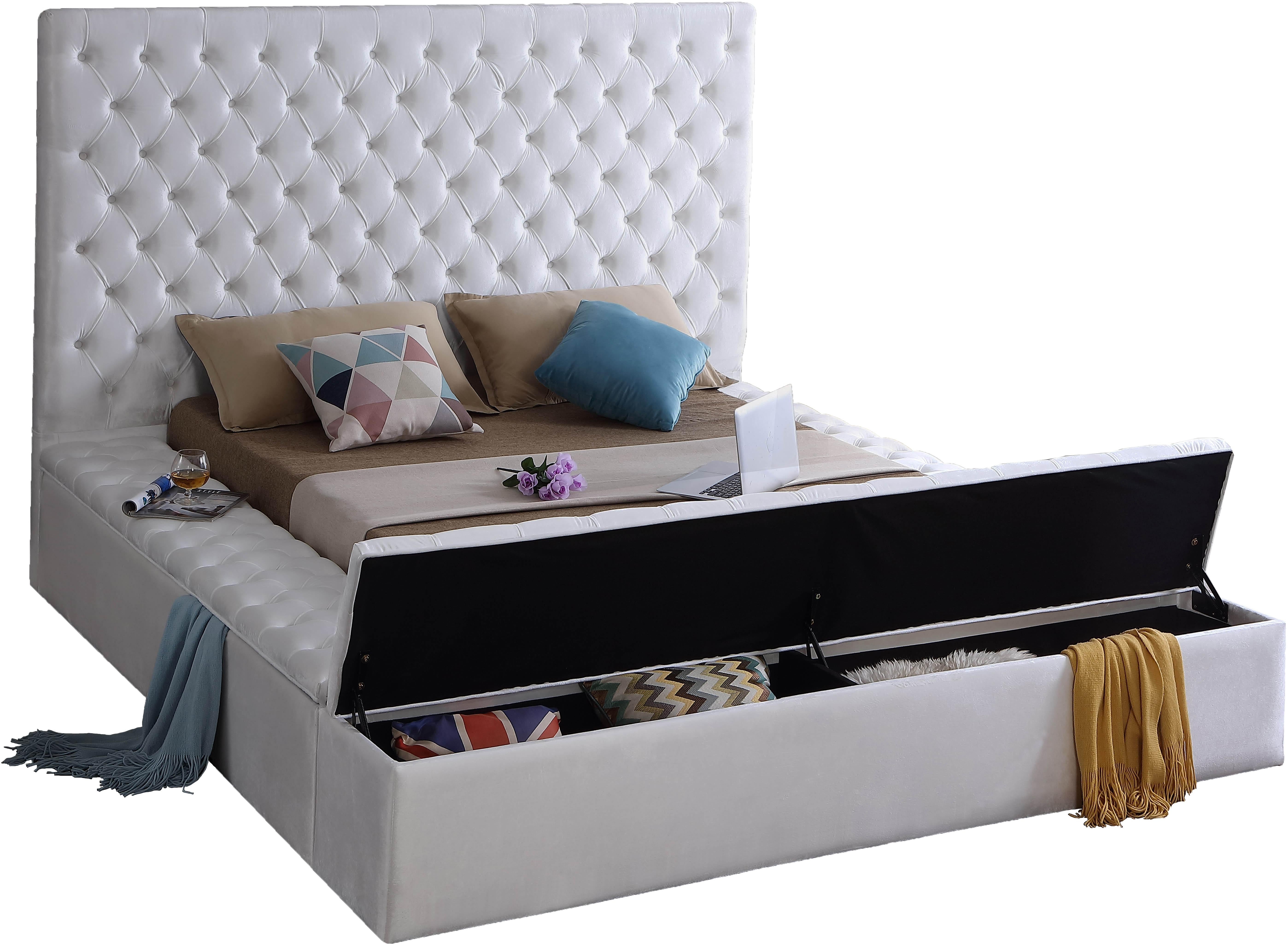 Bliss White Velvet Queen Bed (3 Boxes)